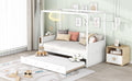 Twin Size Canopy Day Bed With Twin Size Trundle, White White Solid Wood Mdf