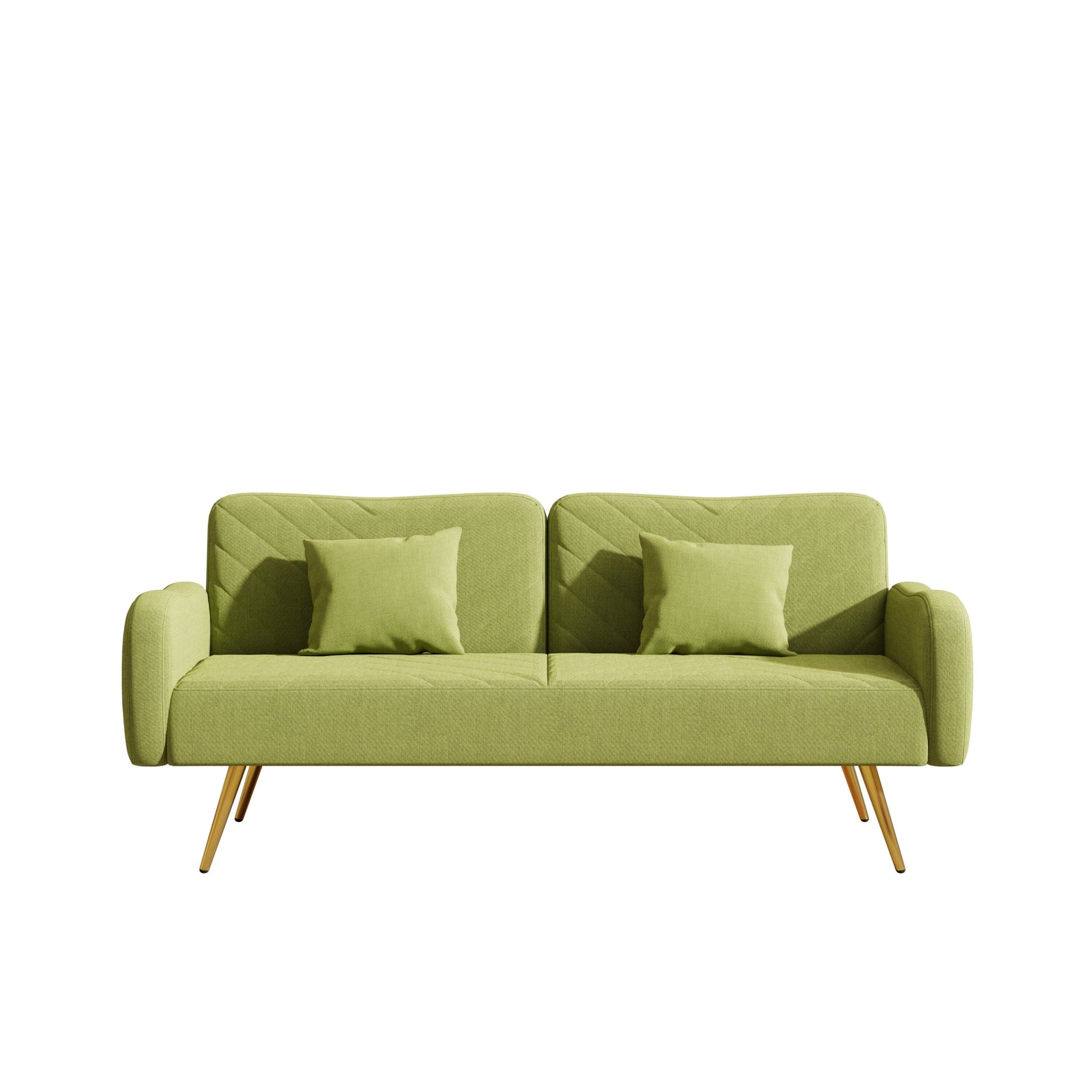 70.47" Green Fabric Double Sofa With Split Backrest And Two Throw Pillows,Suitable For Living Room, Apartment, Home Office Green Wood Primary Living Space Eucalyptus Square Arms Foam Fabric 2 Seat