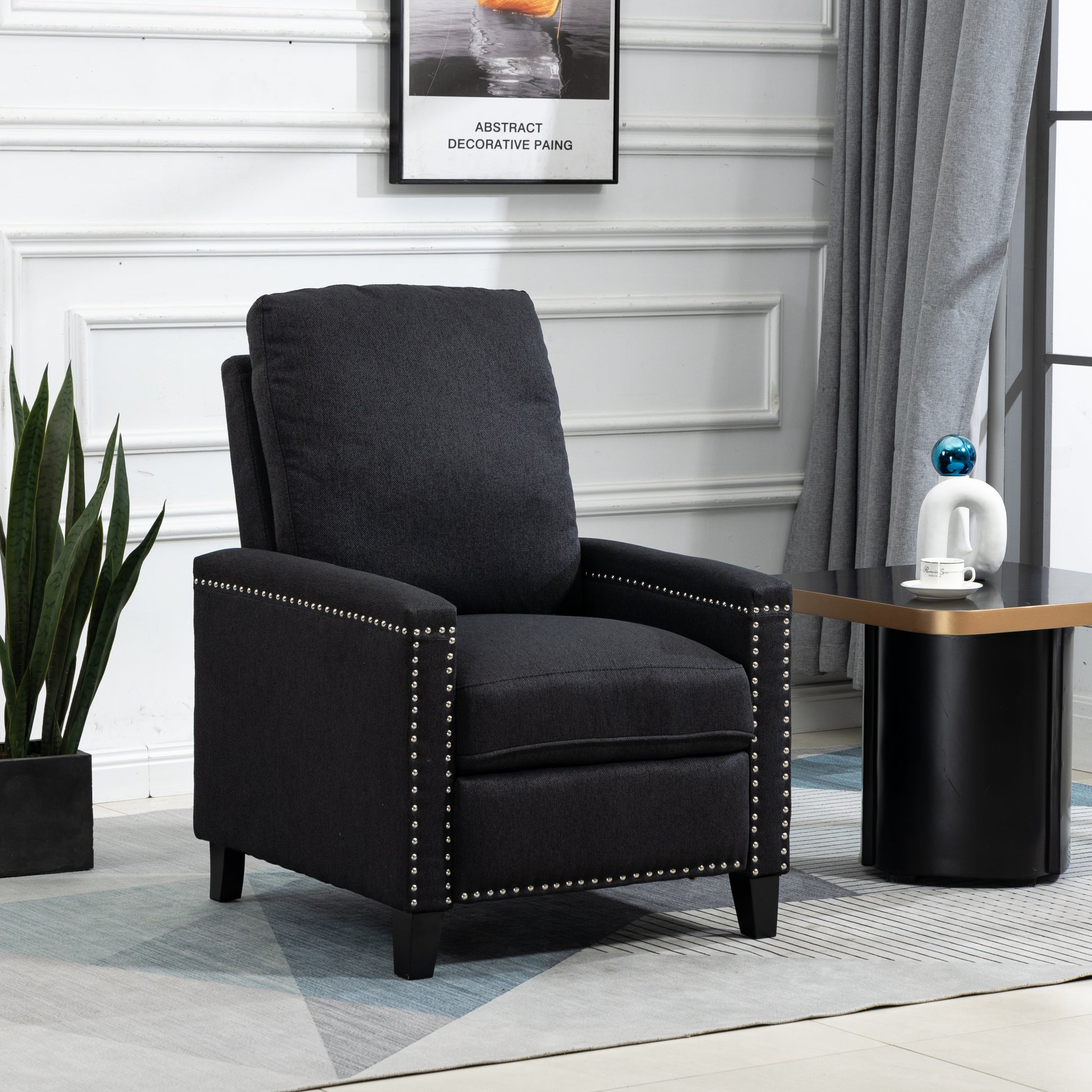 Coolmore Modern Comfortable Upholstered Leisure Chair Recliner Chair For Living Room Black Velvet