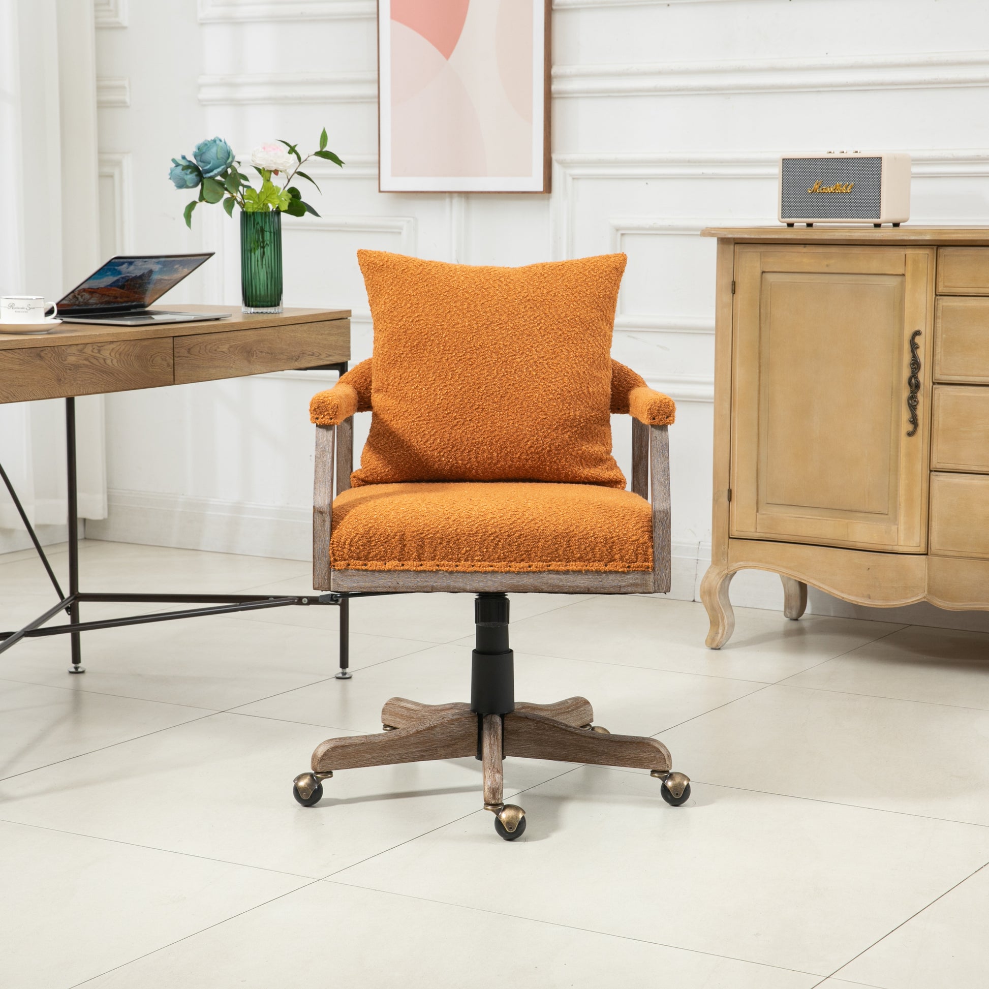 Coolmore Computer Chair Office Chair Adjustable Swivel Chair Fabric Seat Home Study Chair Orange Boucle