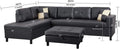 3 Pc Sectional Sofa Set, Black Faux Leather Left Facing Sofa With Free Storage Ottoman Black Leather