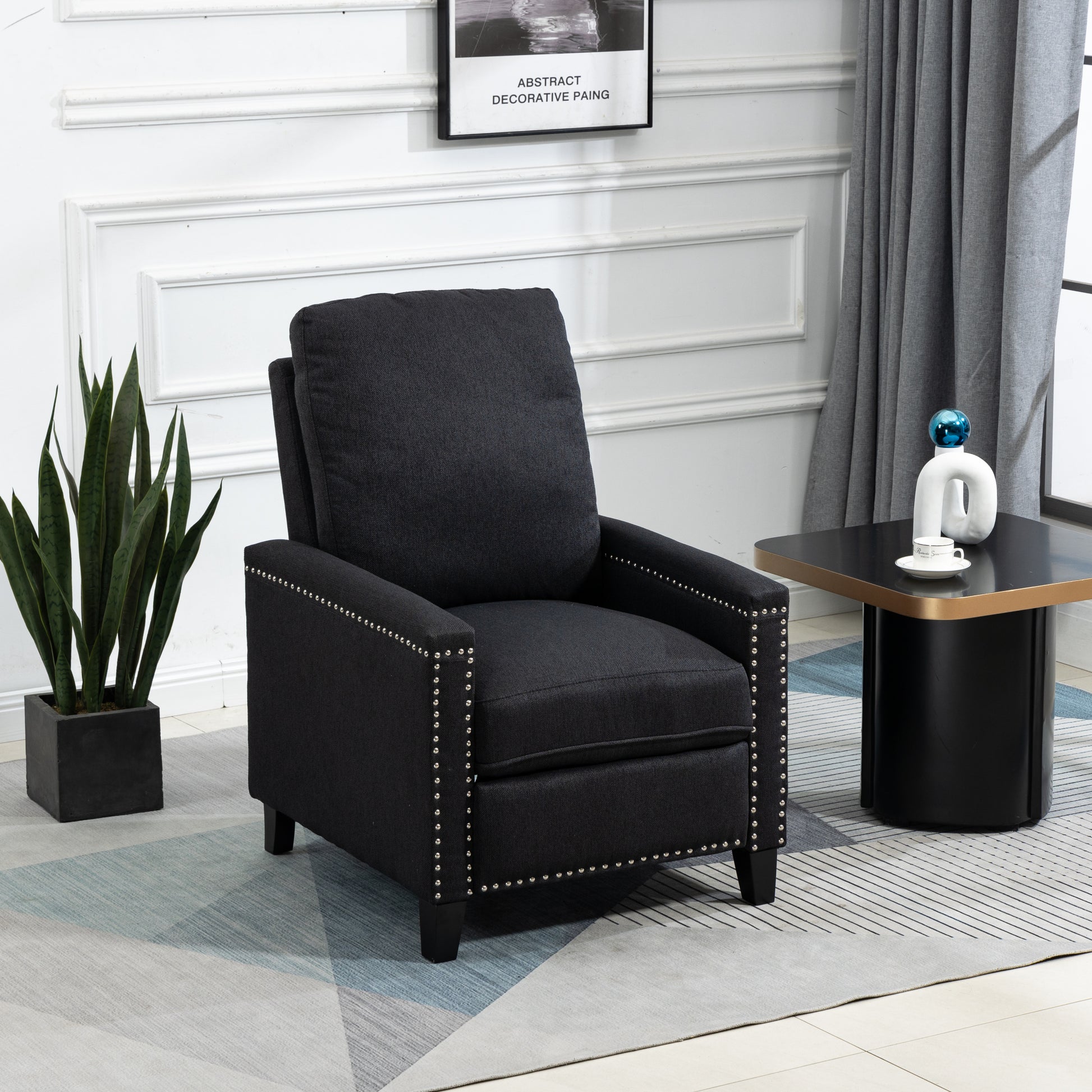 Coolmore Modern Comfortable Upholstered Leisure Chair Recliner Chair For Living Room Black Velvet