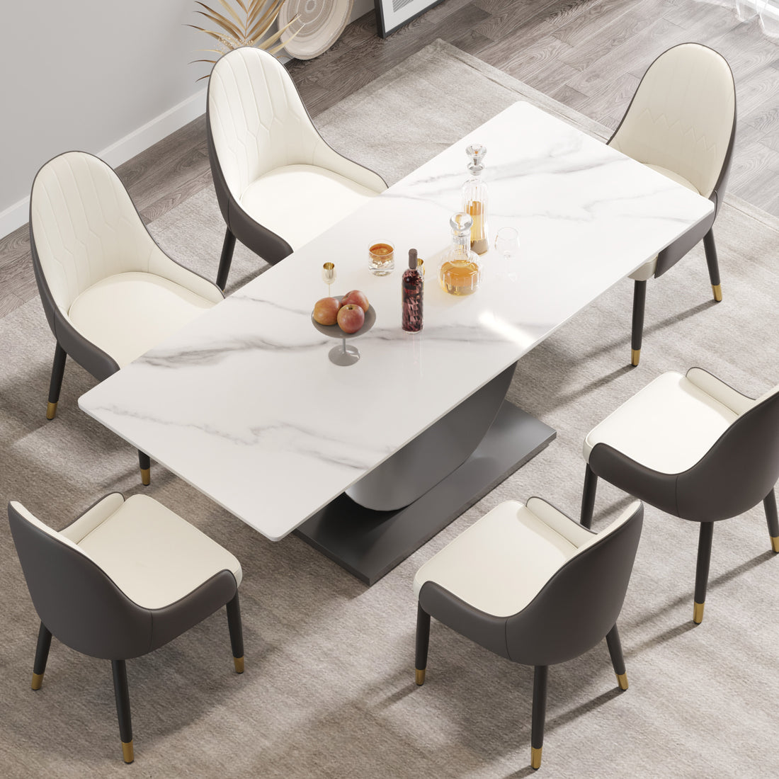 78.74" Modern Artificial Stone White Crescent Shaped Black Metal Legs Can Accommodate 8 People. White Metal Sintered Stone