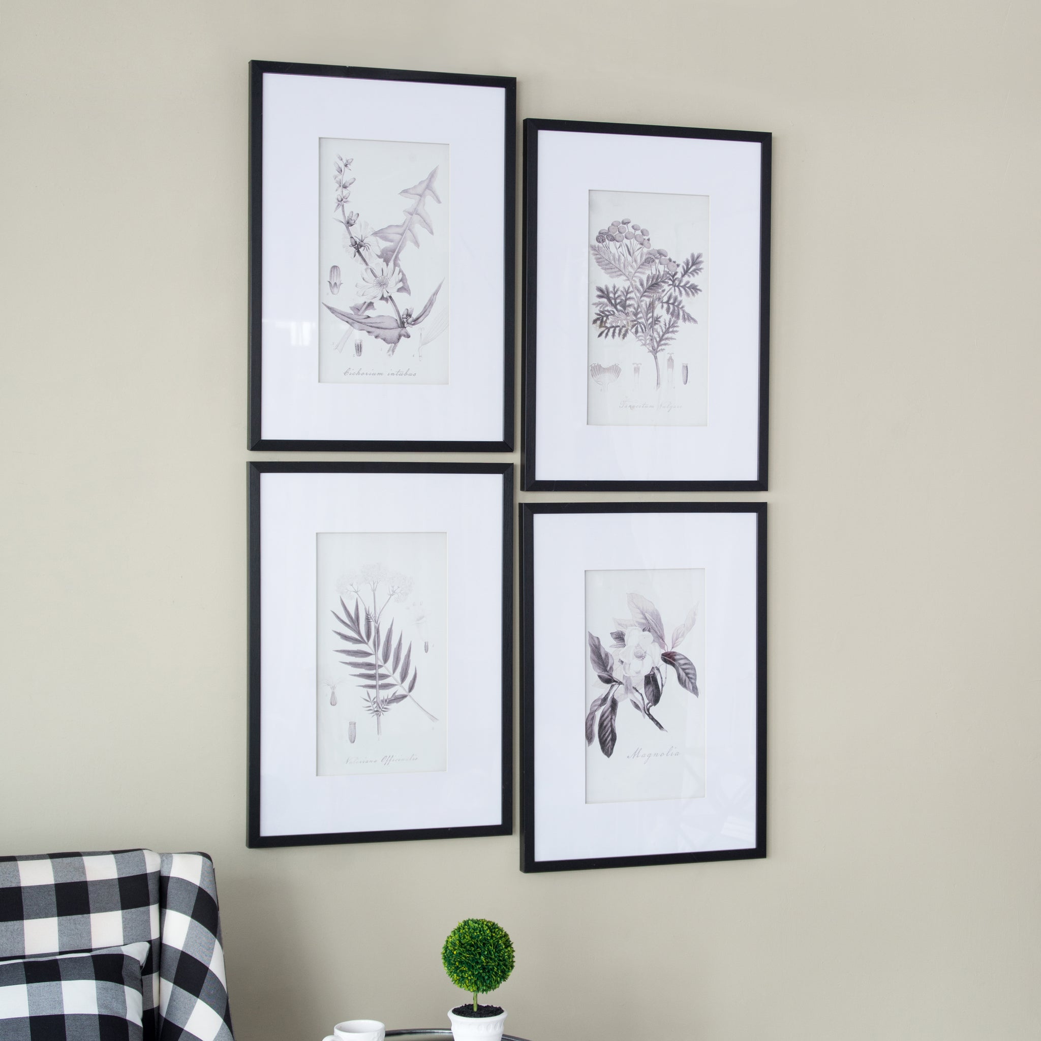 Set Of 4 Botanical Wall Art Prints, Home Decor For Living Room, Dining Room, Bedroom, Hallway, 20" X 28" White Black Plastic