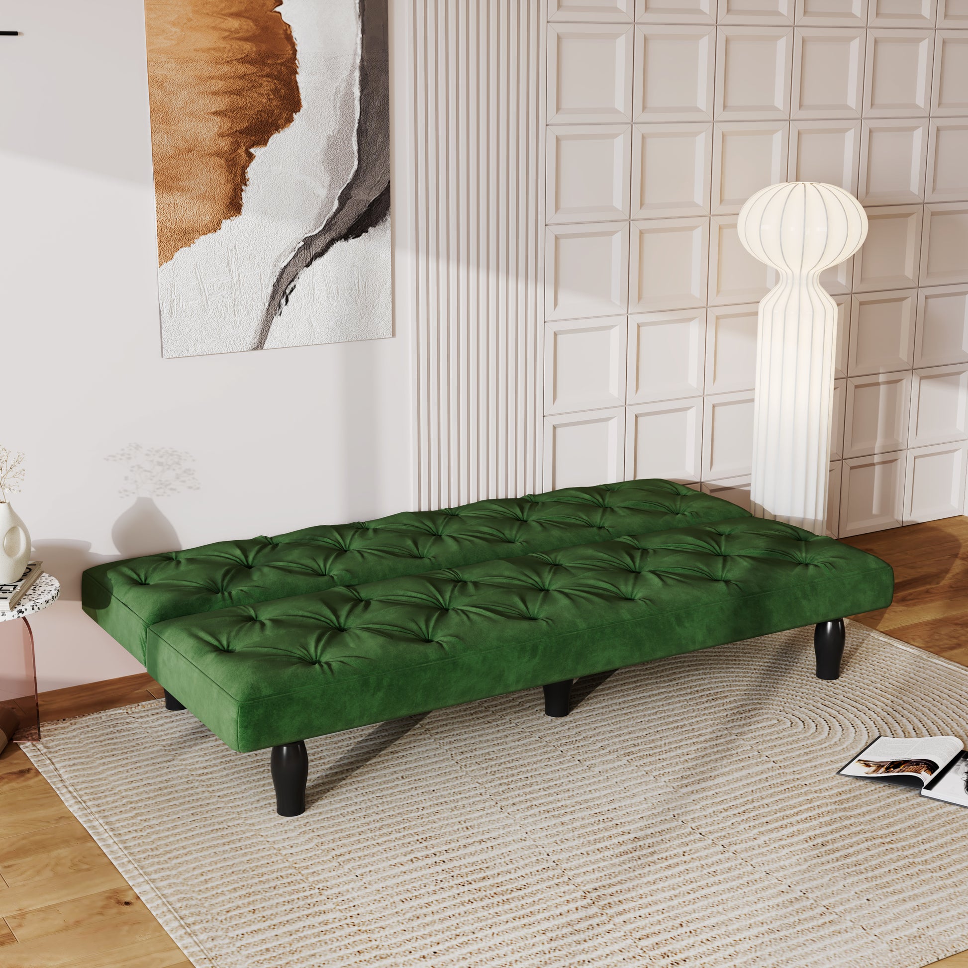 2534B Sofa Converts Into Sofa Bed 66" Green Velvet Sofa Bed Suitable For Family Living Room, Apartment, Bedroom Green Velvet
