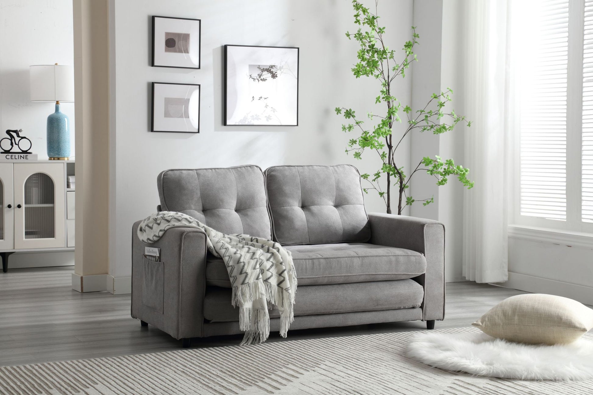 3 Fold Sofa,Convertible Futon Couch Sleeper Sofabed,Space Saving Seat,Pull Out Couch Bed For Living Room,Dark Gray & Light Gray & Beige,Velvet Linen Fabric Light Gray Velvet Wood Primary Living Space Medium Soft Loose Back American Design,Classic,Luxury