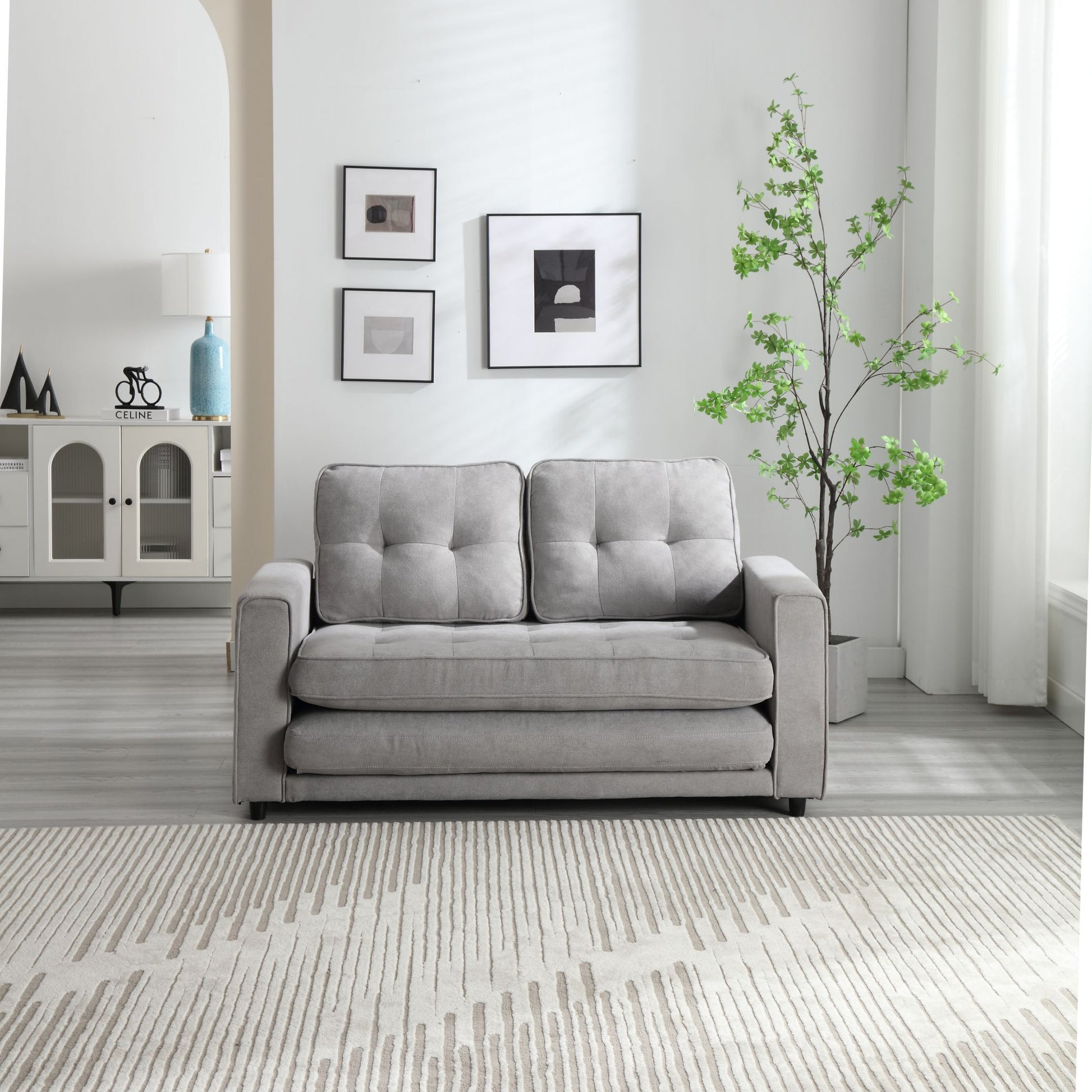 3 Fold Sofa,Convertible Futon Couch Sleeper Sofabed,Space Saving Seat,Pull Out Couch Bed For Living Room,Dark Gray & Light Gray & Beige,Velvet Linen Fabric Light Gray Velvet Wood Primary Living Space Medium Soft Loose Back American Design,Classic,Luxury