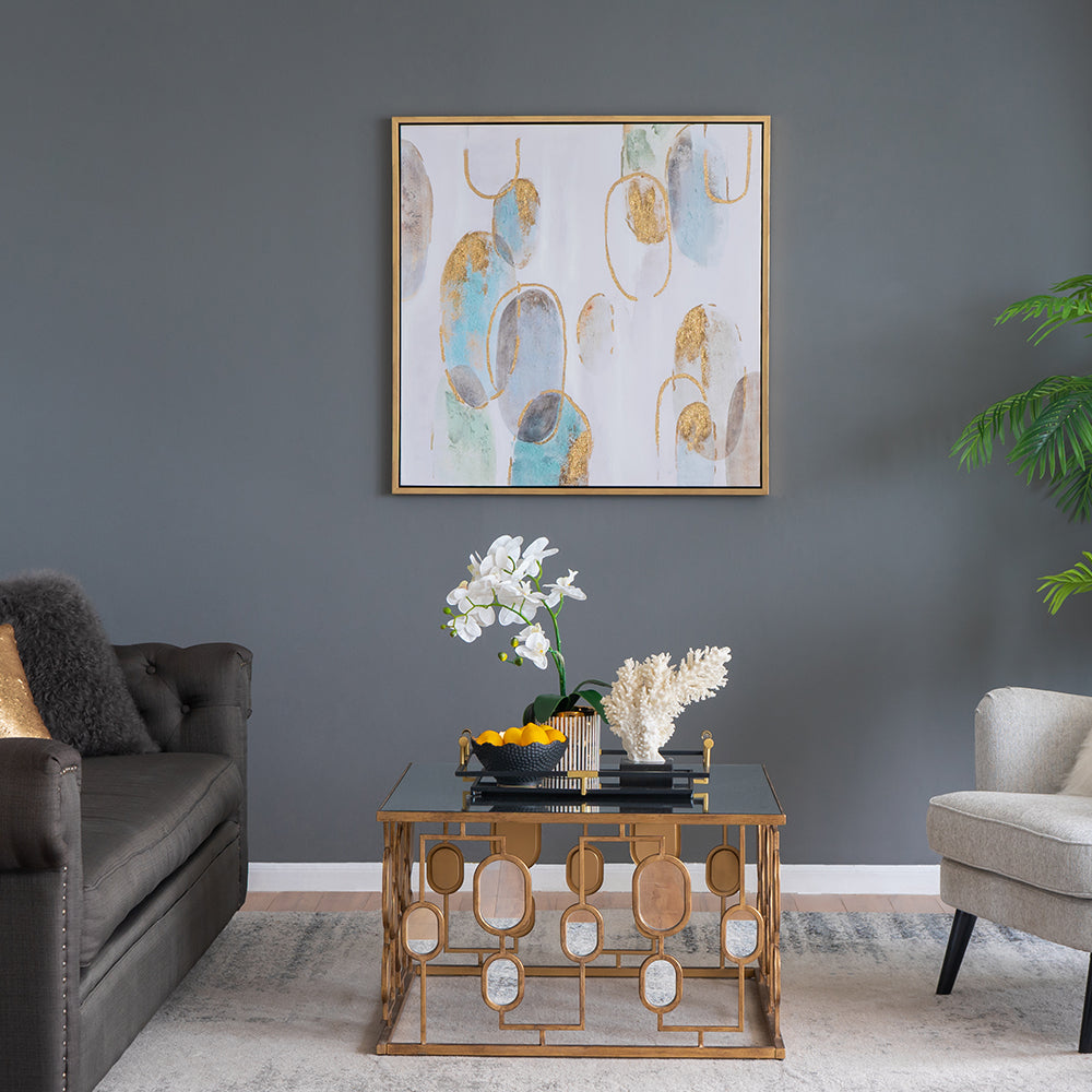 39.5" X 39.5" Modern Oil Painting, Square Framed Wall Art For Living Room Dining Room Office Multicolor Polyester