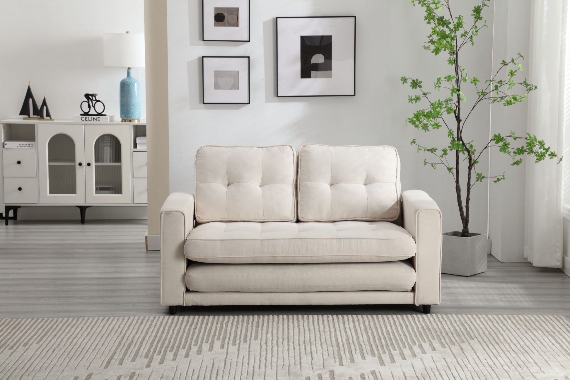 3 Fold Sofa,Convertible Futon Couch Sleeper Sofabed,Space Saving Seat,Pull Out Couch Bed For Living Room,Dark Gray & Light Gray & Beige,Velvet Linen Fabric Beige Velvet Wood Primary Living Space Medium Soft Loose Back Modern Square Arms Velvet 2 Seat