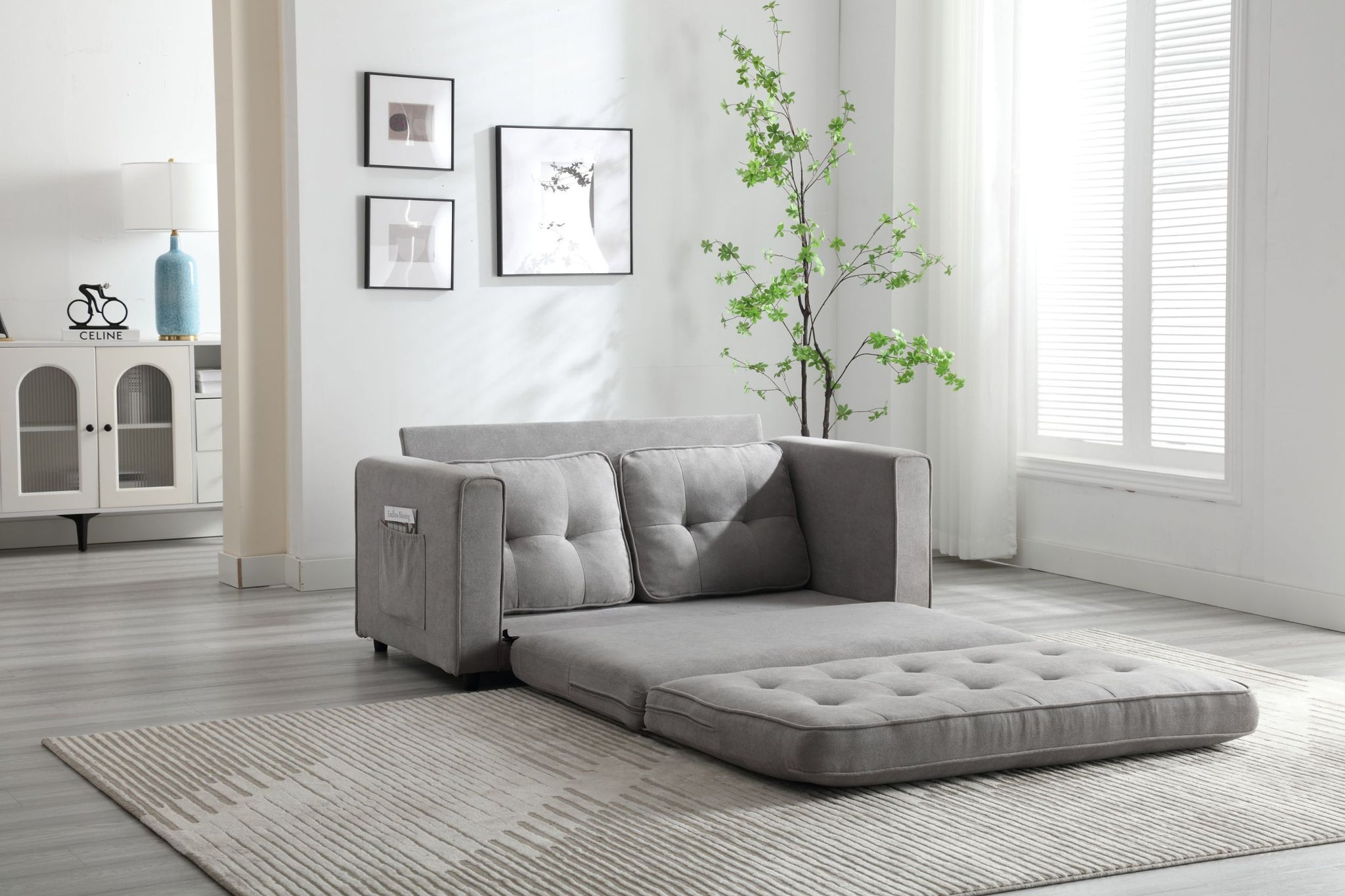 3 Fold Sofa,Convertible Futon Couch Sleeper Sofabed,Space Saving Seat,Pull Out Couch Bed For Living Room,Dark Gray & Light Gray & Beige,Velvet Linen Fabric Light Gray Velvet Wood Primary Living Space Medium Soft Loose Back American Design,Classic,Luxury