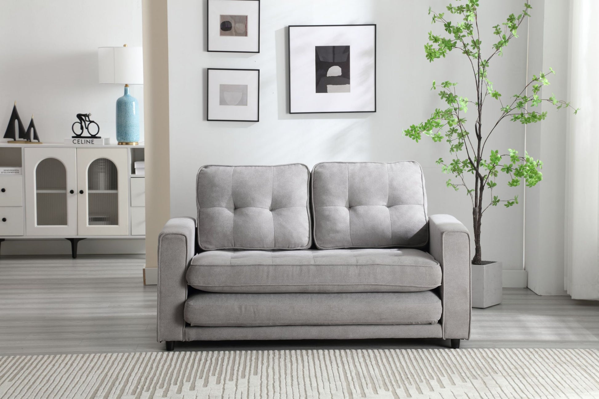 3 Fold Sofa,Convertible Futon Couch Sleeper Sofabed,Space Saving Seat,Pull Out Couch Bed For Living Room,Dark Gray & Light Gray & Beige,Velvet Linen Fabric Light Gray Velvet Wood Primary Living Space Medium Soft Loose Back American Design,Classic,Luxury