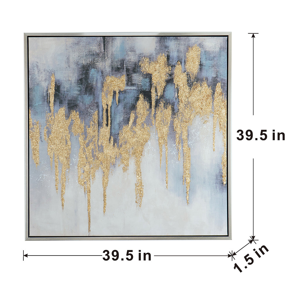 39.5" X 39.5" Modern Oil Painting, Square Framed Wall Art For Living Room Dining Room Office Multicolor Polyester