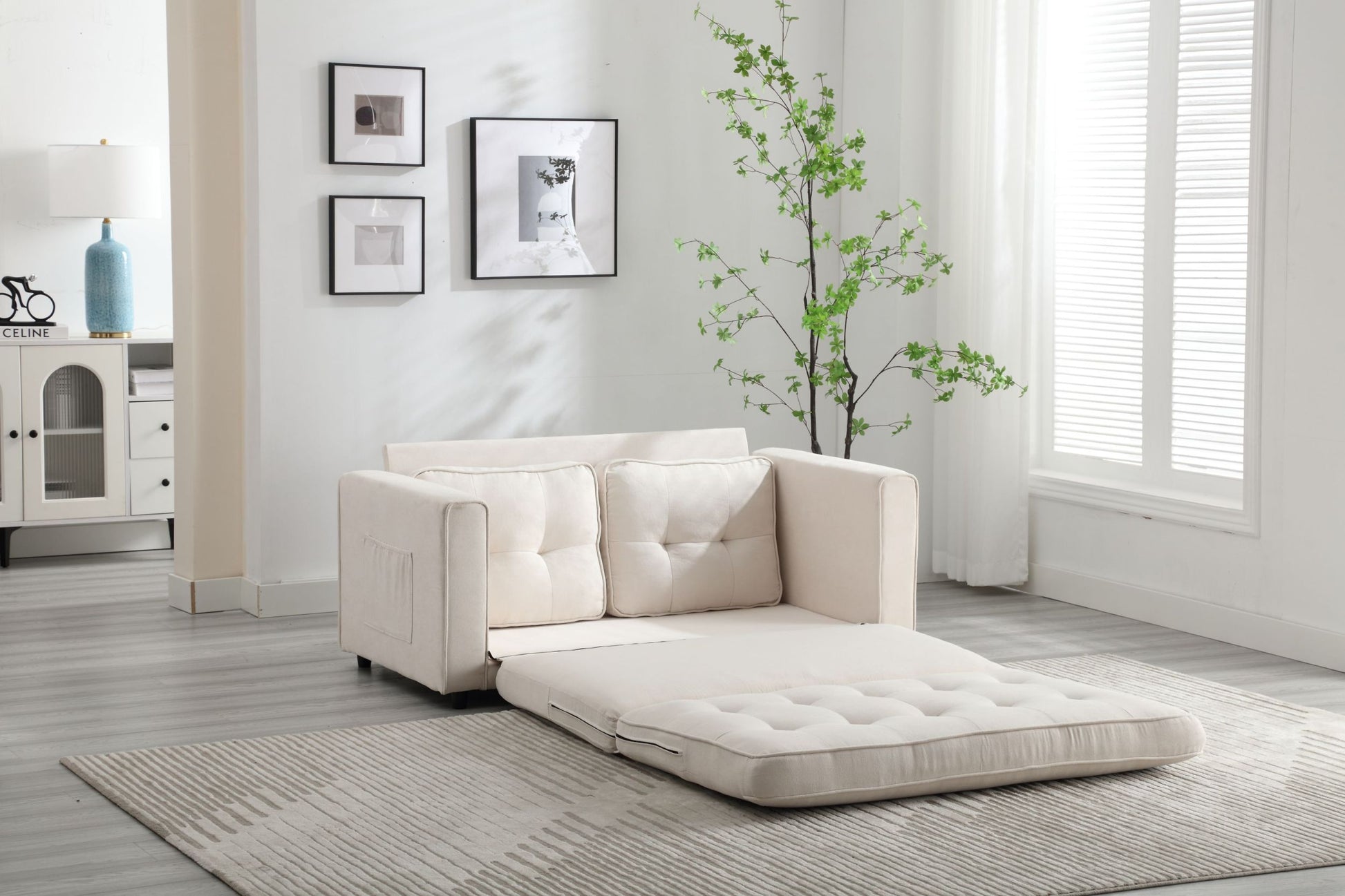 3 Fold Sofa,Convertible Futon Couch Sleeper Sofabed,Space Saving Seat,Pull Out Couch Bed For Living Room,Dark Gray & Light Gray & Beige,Velvet Linen Fabric Beige Velvet Wood Primary Living Space Medium Soft Loose Back Modern Square Arms Velvet 2 Seat