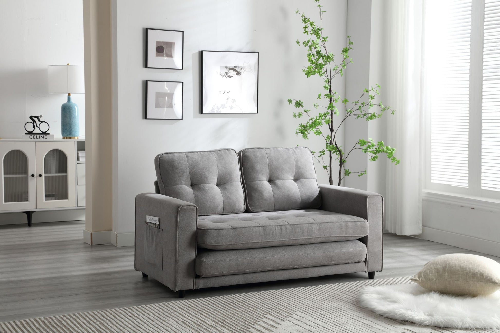 3 Fold Sofa,Convertible Futon Couch Sleeper Sofabed,Space Saving Seat,Pull Out Couch Bed For Living Room,Dark Gray & Light Gray & Beige,Velvet Linen Fabric Light Gray Velvet Wood Primary Living Space Medium Soft Loose Back American Design,Classic,Luxury