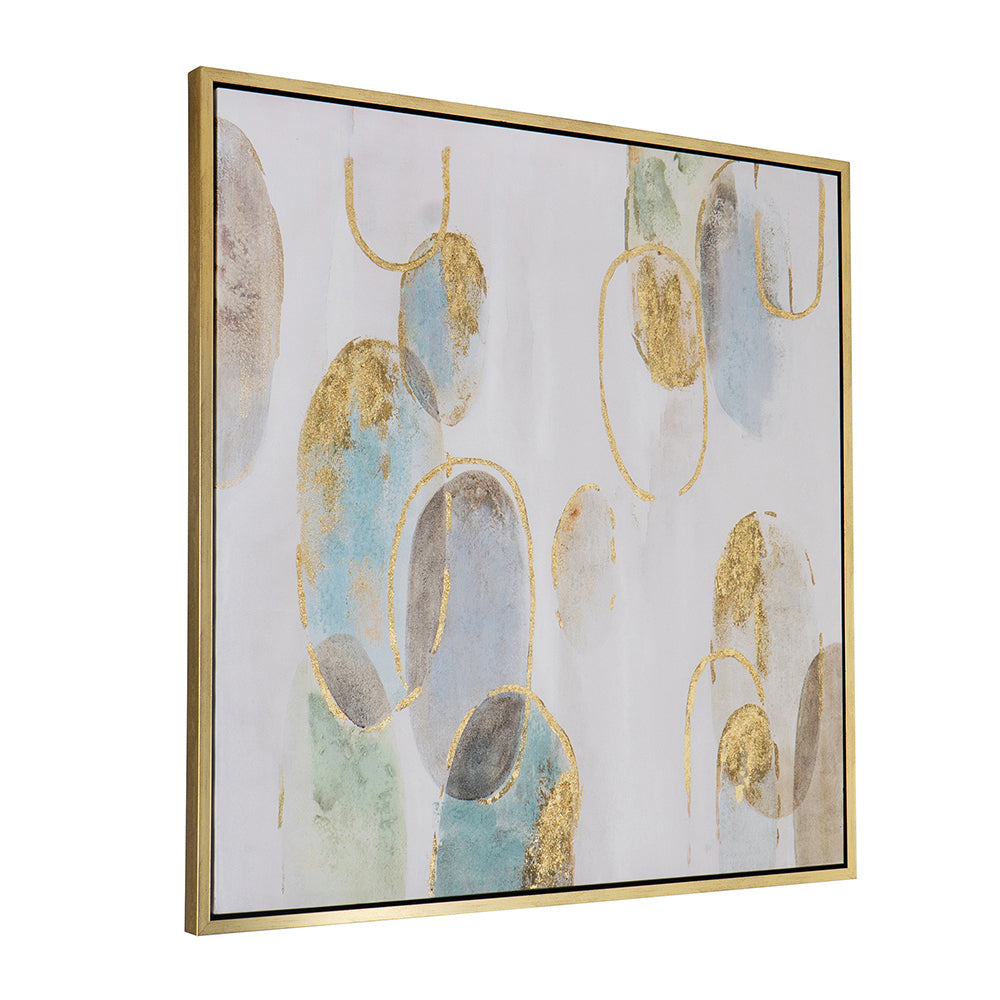 39.5" X 39.5" Modern Oil Painting, Square Framed Wall Art For Living Room Dining Room Office Multicolor Polyester