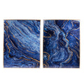 Set Of 2 Blue And Gold Framed Art Panels, Unique Marbled Design, 30.5
