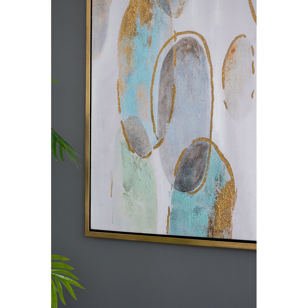 39.5" X 39.5" Modern Oil Painting, Square Framed Wall Art For Living Room Dining Room Office Multicolor Polyester