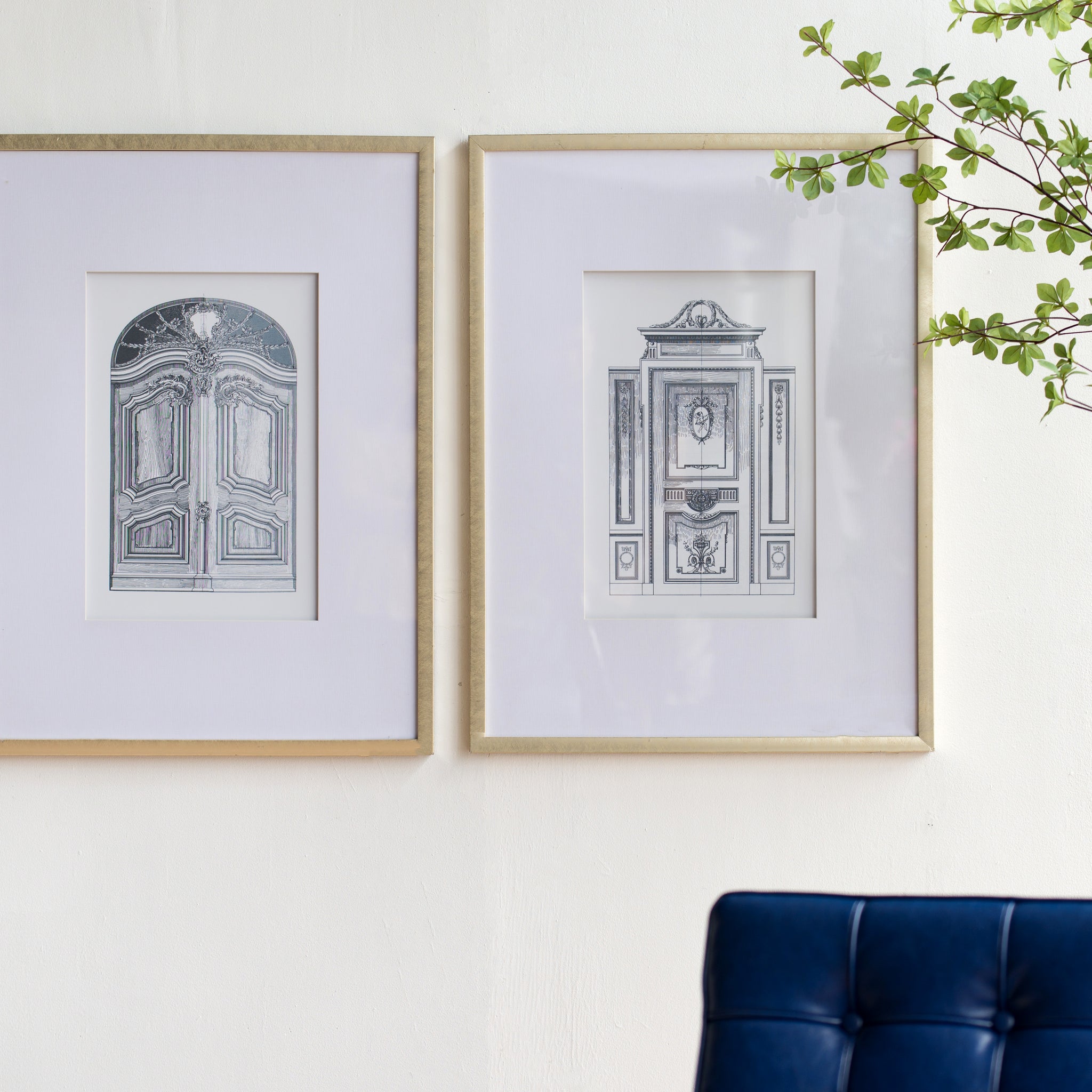 Set Of 2 Fake Pencil Architectual Wall Art, Wall Decor Accent, 24" X 32" Silver Plastic