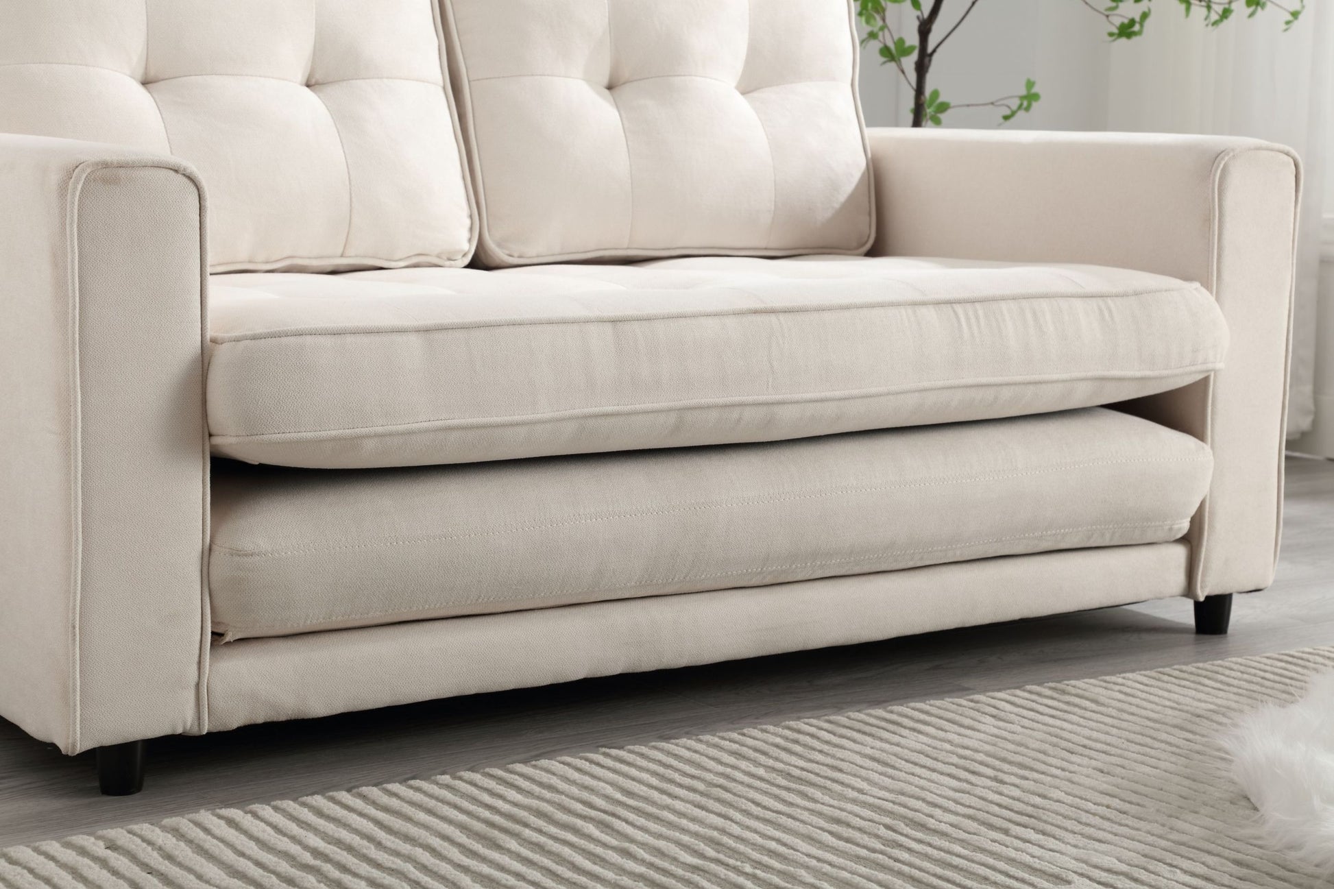 3 Fold Sofa,Convertible Futon Couch Sleeper Sofabed,Space Saving Seat,Pull Out Couch Bed For Living Room,Dark Gray & Light Gray & Beige,Velvet Linen Fabric Beige Velvet Wood Primary Living Space Medium Soft Loose Back Modern Square Arms Velvet 2 Seat