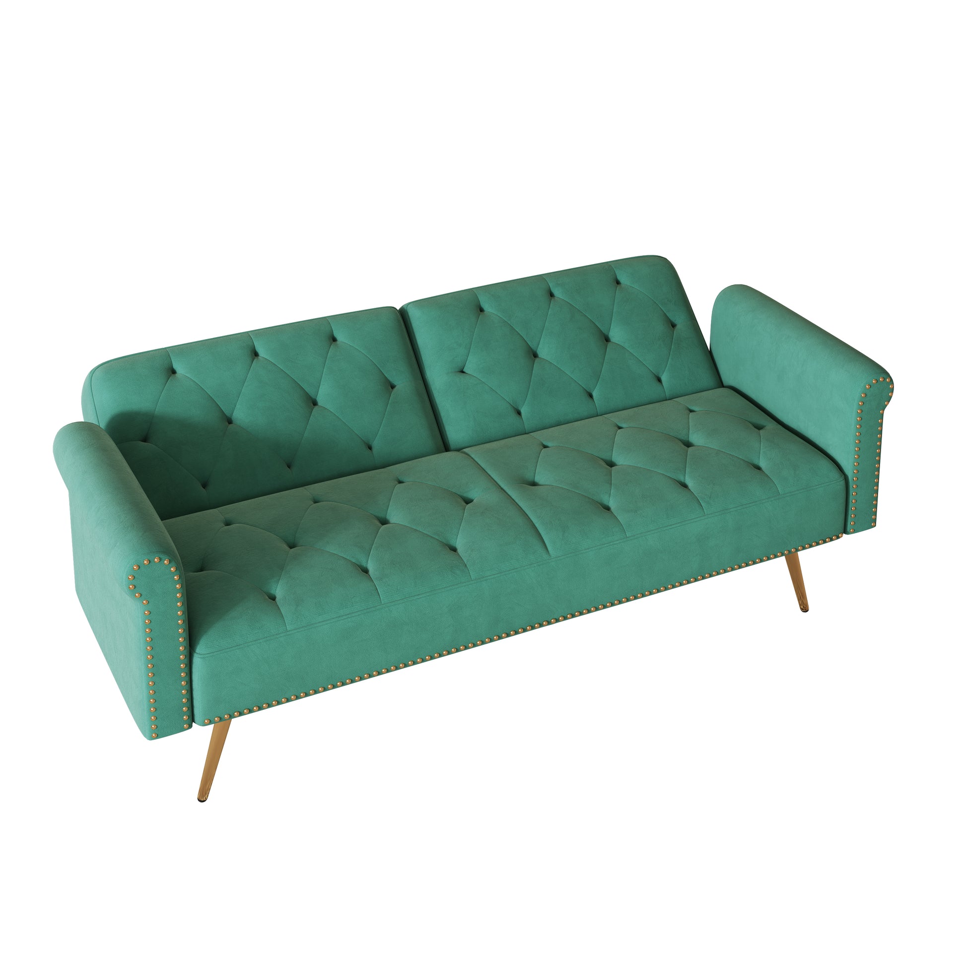 69.7 "Green Velvet Nail Head Sofa Bed With Throw Pillow Green Velvet 2 Seat