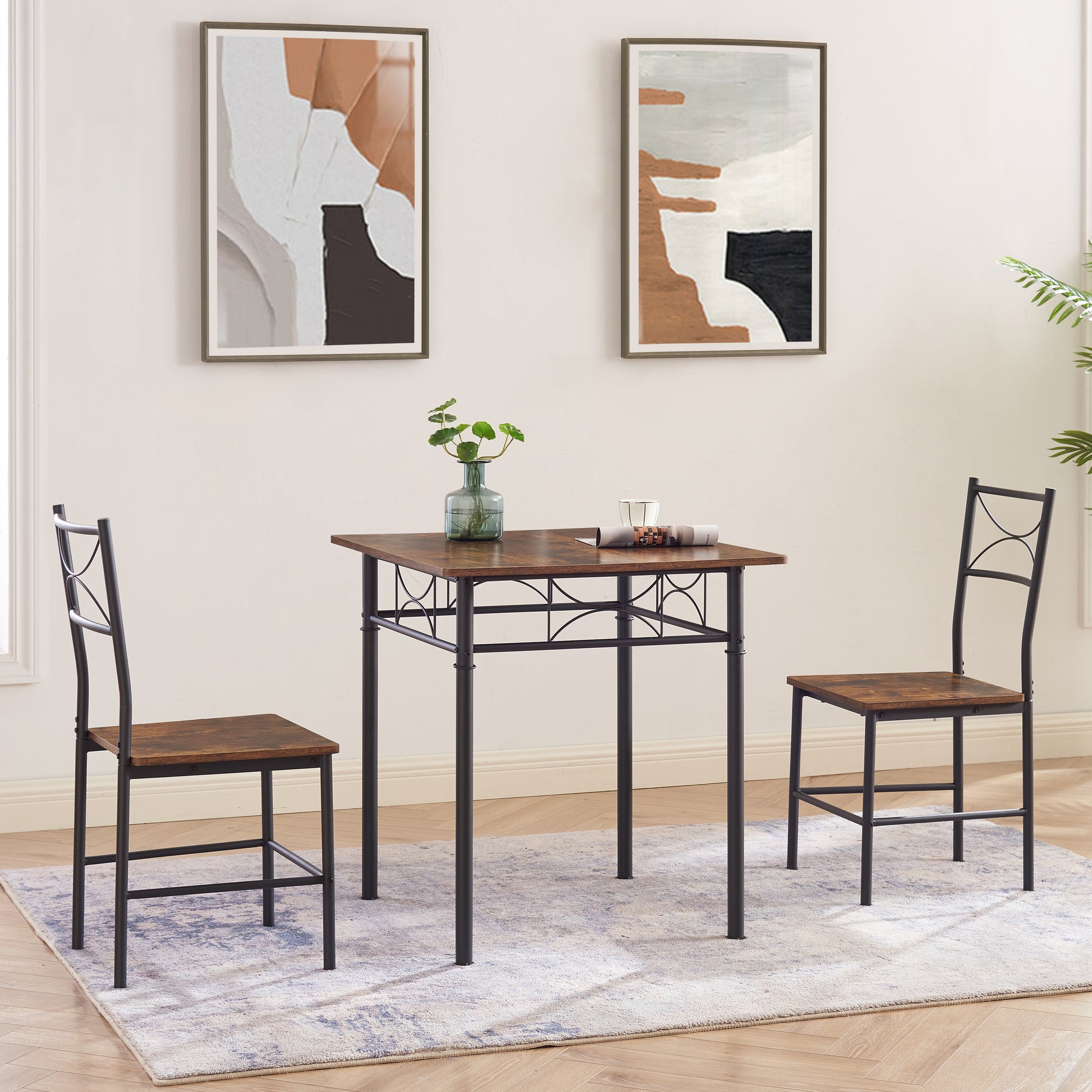 3 Piece Kitchen Dining Room Table Set Retro Brown Chair Antique Brown Brown Dining Room American Design,American Traditional,Antique Metal & Wood Metal & Wood