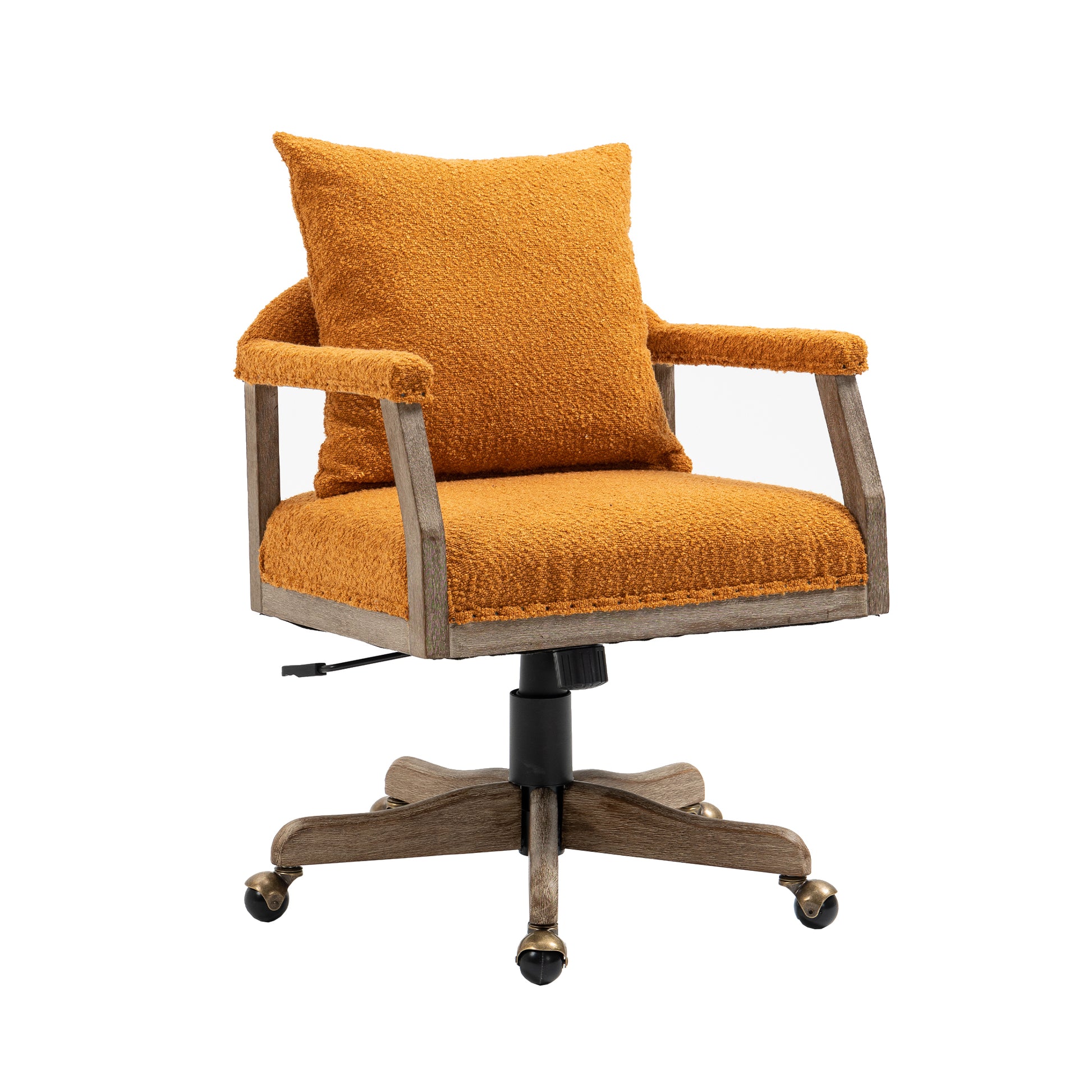 Coolmore Computer Chair Office Chair Adjustable Swivel Chair Fabric Seat Home Study Chair Orange Boucle
