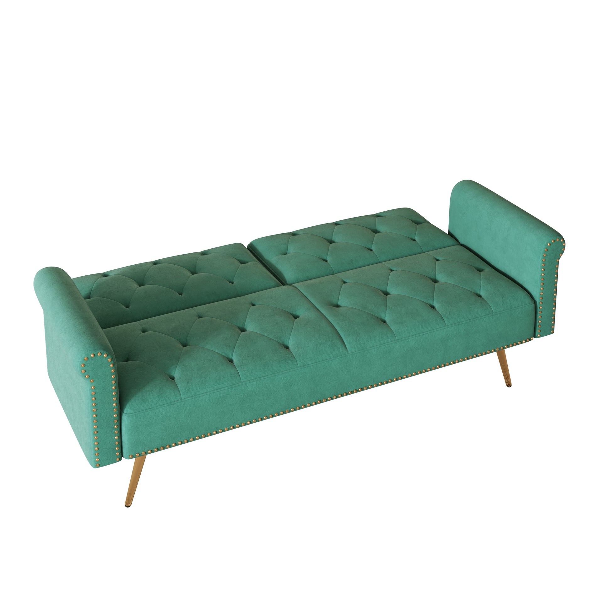 69.7 "Green Velvet Nail Head Sofa Bed With Throw Pillow Green Velvet 2 Seat