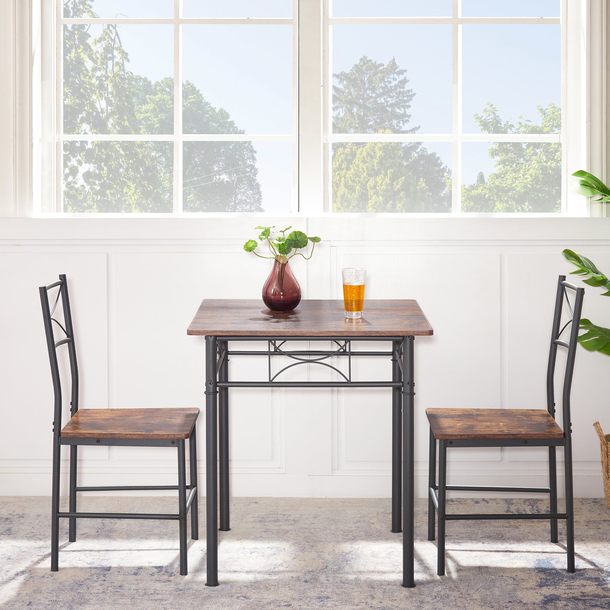 3 Piece Kitchen Dining Room Table Set Retro Brown Chair Antique Brown Brown Dining Room American Design,American Traditional,Antique Metal & Wood Metal & Wood