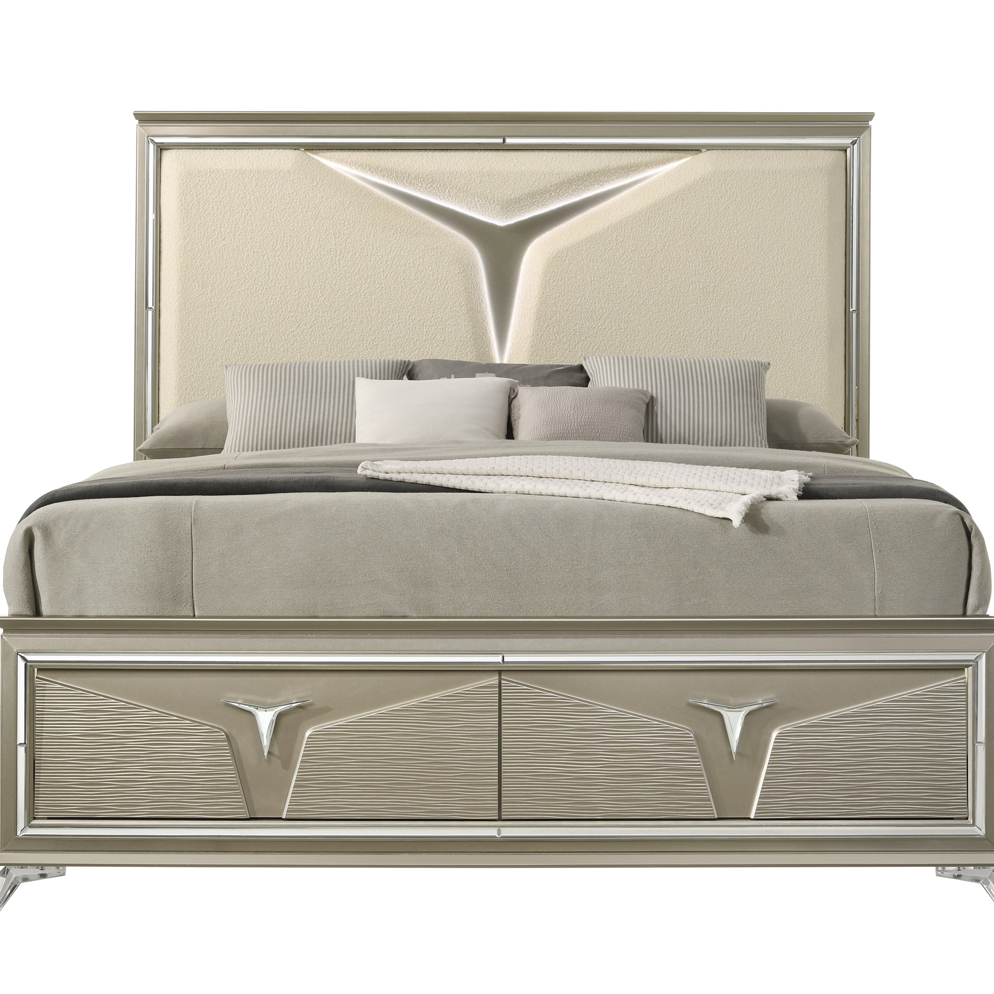 Samantha Modern Style King Bed Made With Wood & Led Headboard Box Spring Not Required King Silver Wood Bedroom Contemporary,Modern Upholstered Solid Wood Mdf