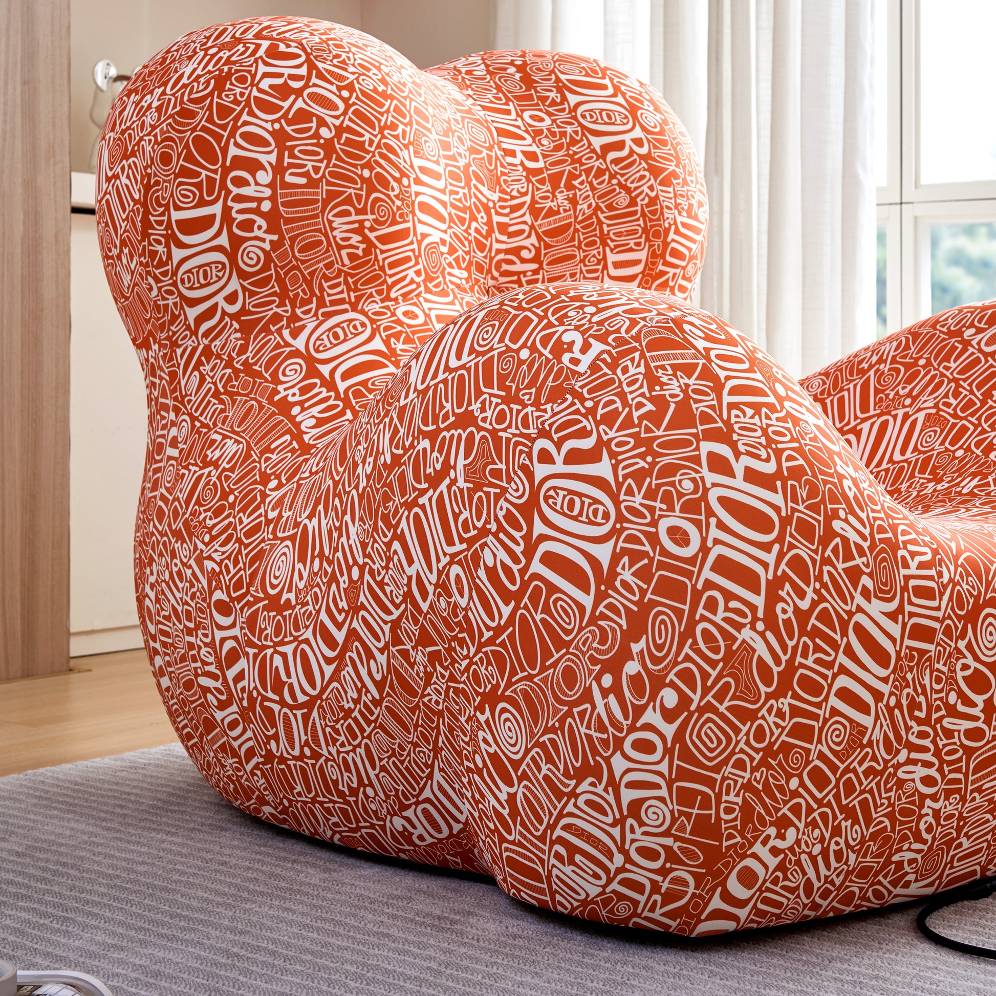 Modern Lazy Chair,Lounge Chair For Adults, Teens, Personal Sofa Chair, Single Lazy Striped Fabric Designer Mama'S Embrace Leisure Chair Dior Orange Orange Foam