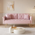 69.7 Inch Pink Velvet Nail Head Sofa Bed With Throw Pillow Pink Velvet 2 Seat