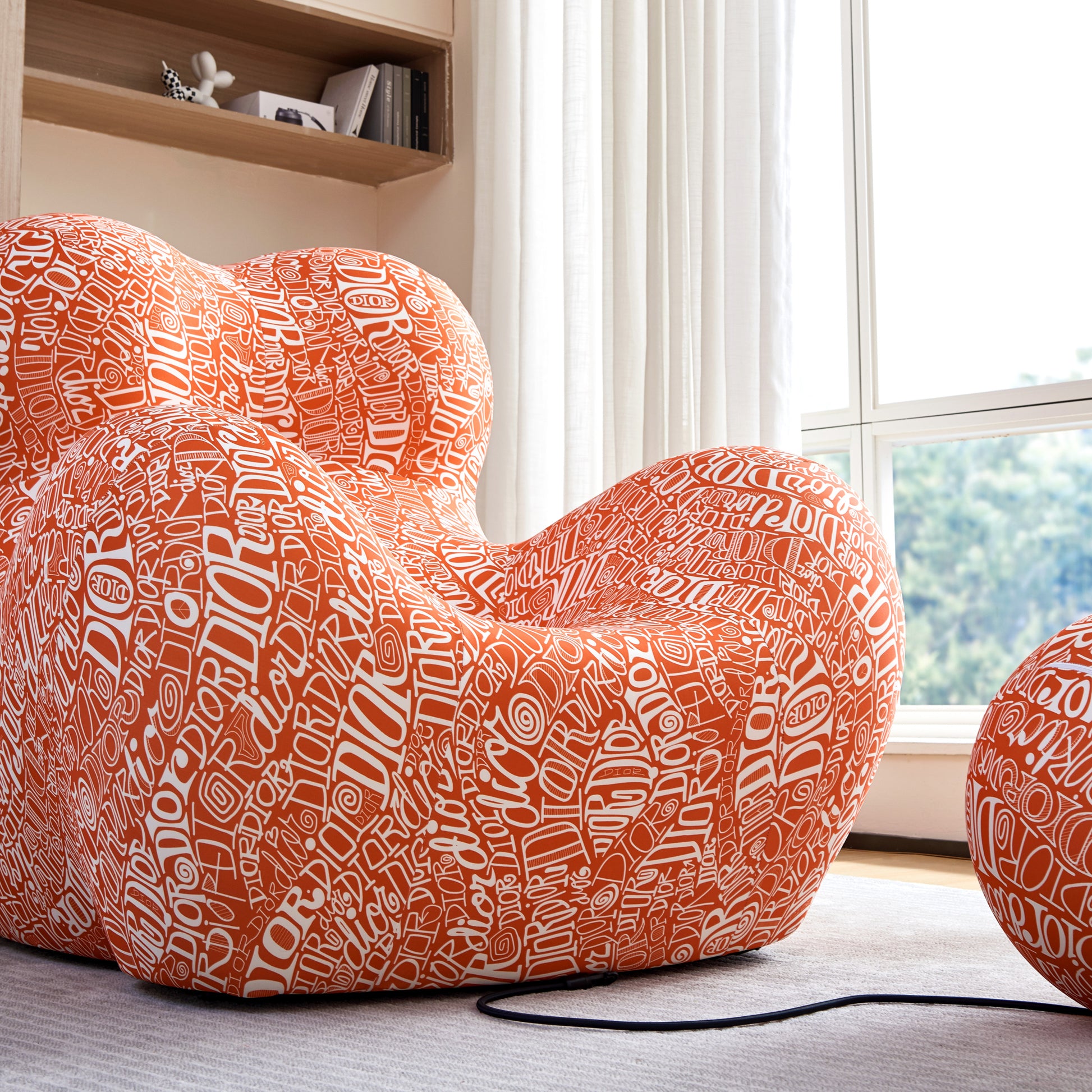 Modern Lazy Chair,Lounge Chair For Adults, Teens, Personal Sofa Chair, Single Lazy Striped Fabric Designer Mama'S Embrace Leisure Chair Dior Orange Orange Foam