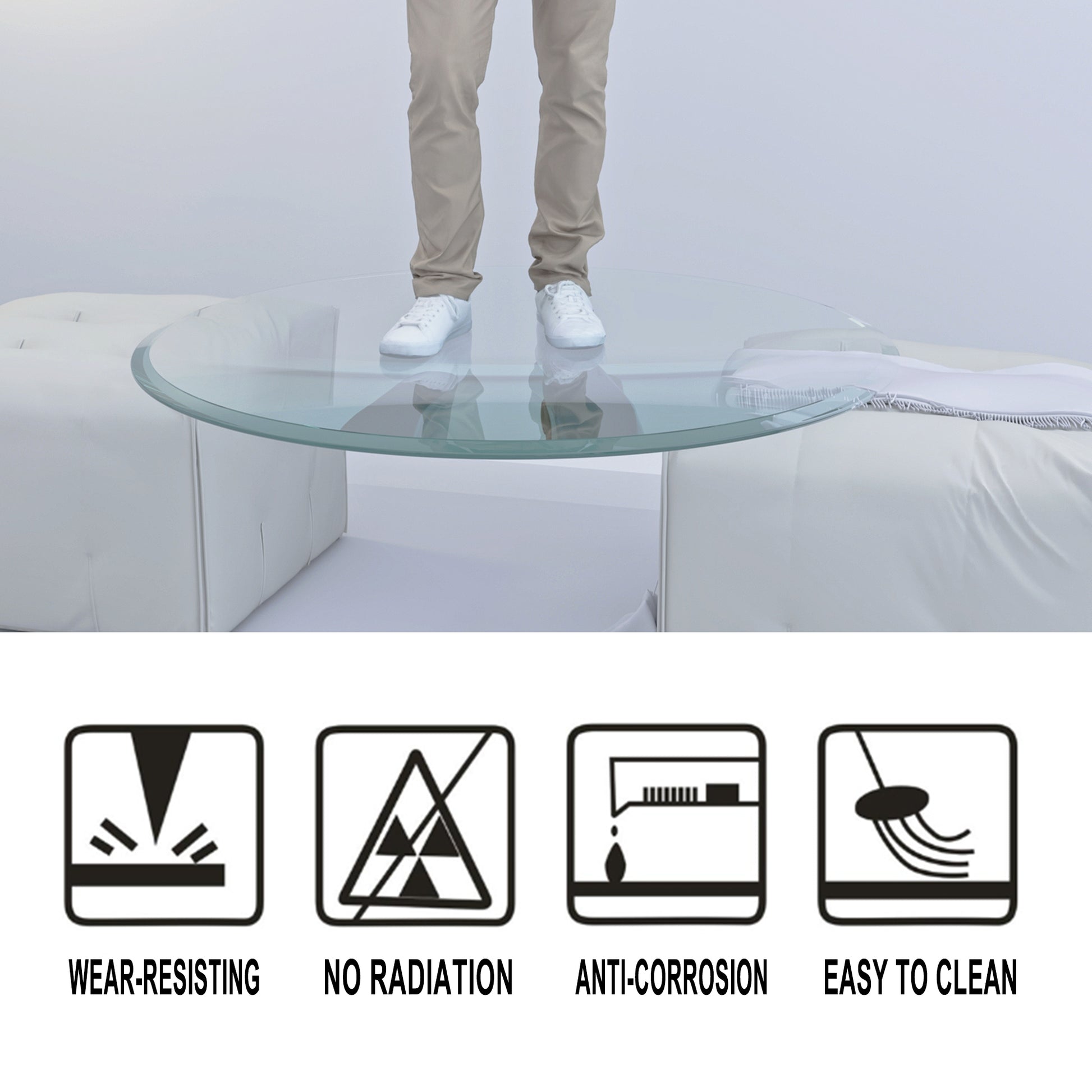 38.6" Inch Round Tempered Glass Table Top Clear Glass 2 5" Inch Thick Beveled Polished Edge Transparent Glass