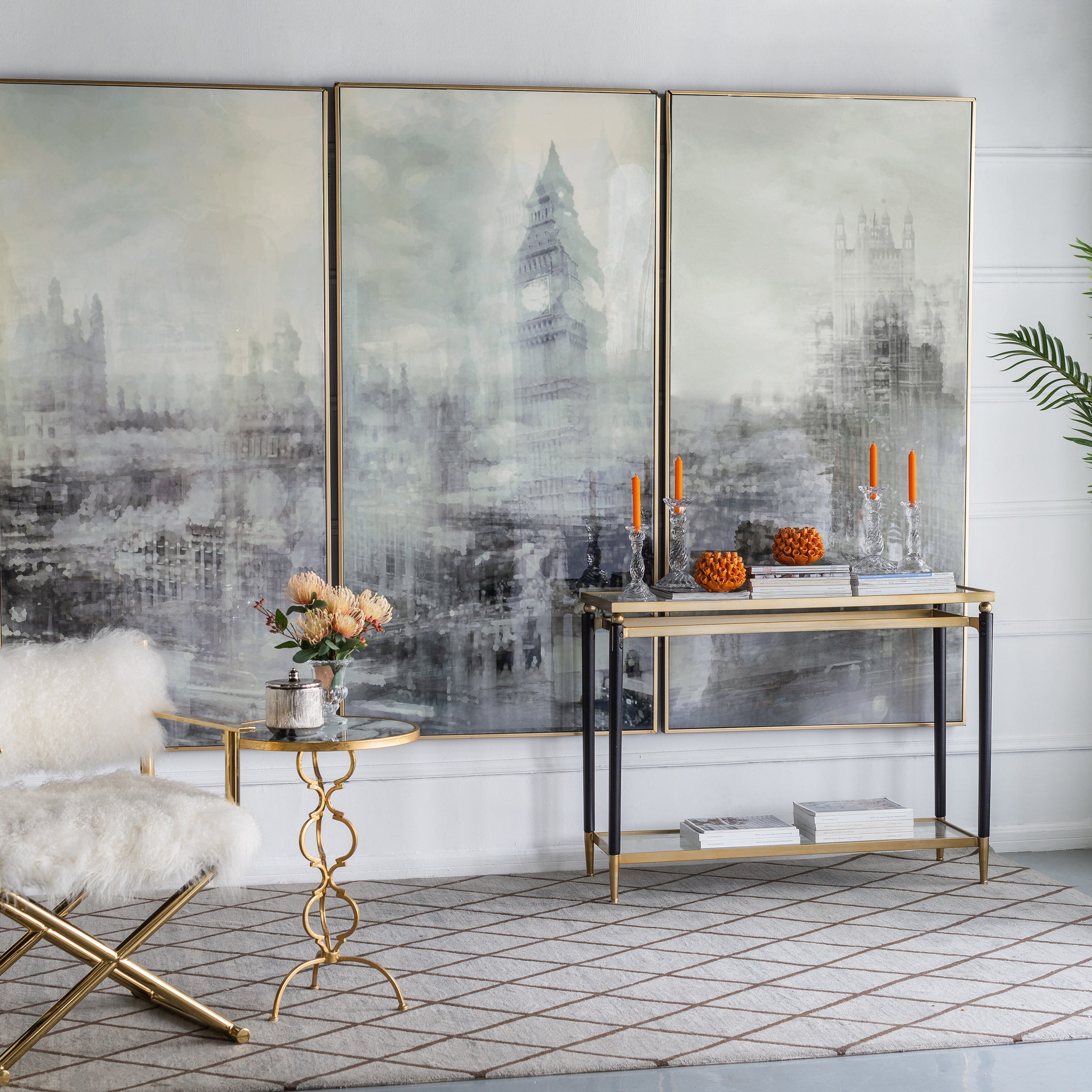 35.5" X 71" Foggy City Rectangle Framed Wall Art Canvas Print, Wall Decor For Living Room Bedrrom Entryway Office, Set Of 3 Gray Canvas