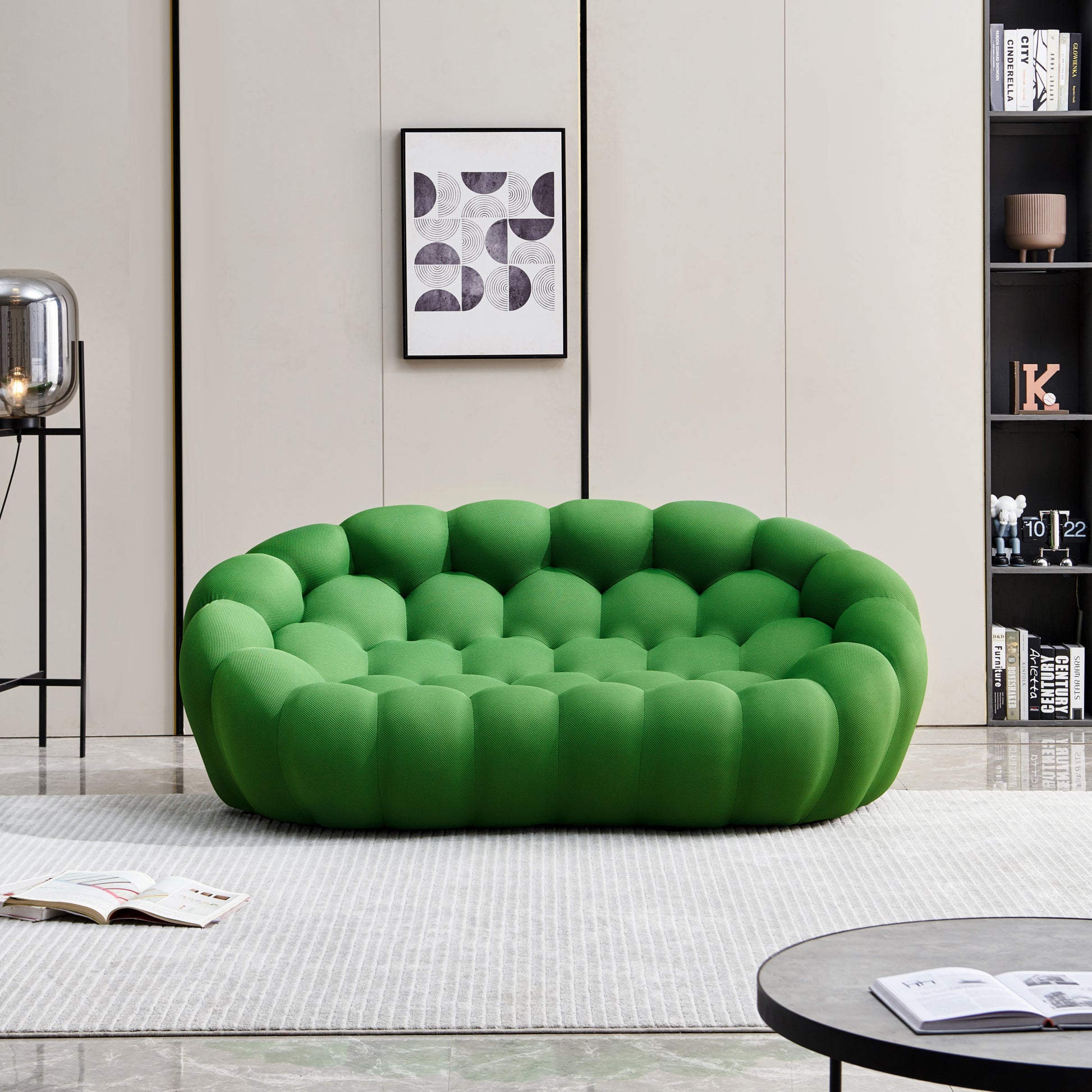 74.8" Modern Loveseat Bubble Sofa Couch, 2 Seater Upholstered Floor Sofa, Honeycomb Shaped Bubble Couch With 3D Textile Mesh Fabric For Living Room Salon, Apartment Green Green Foam