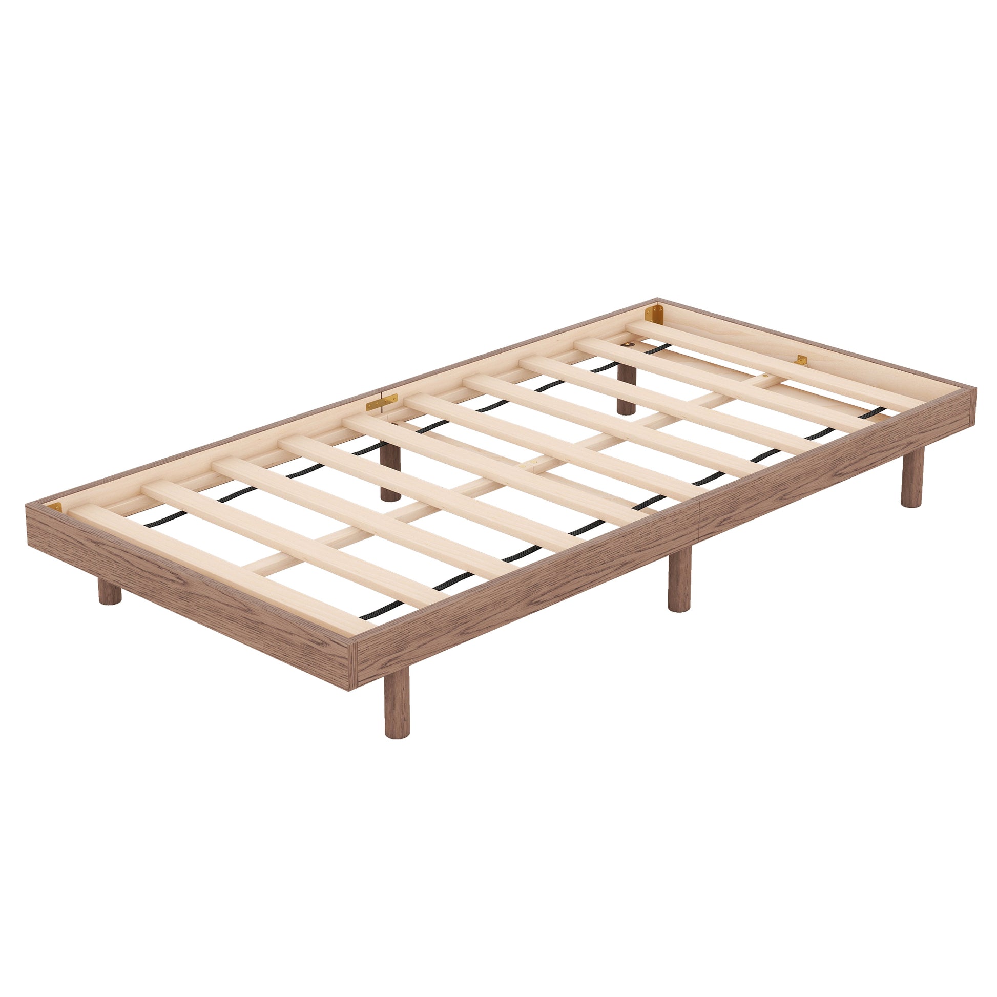 Modern Design Twin Size Floating Platform Bed Frame For Walnut Color Walnut Particle Board
