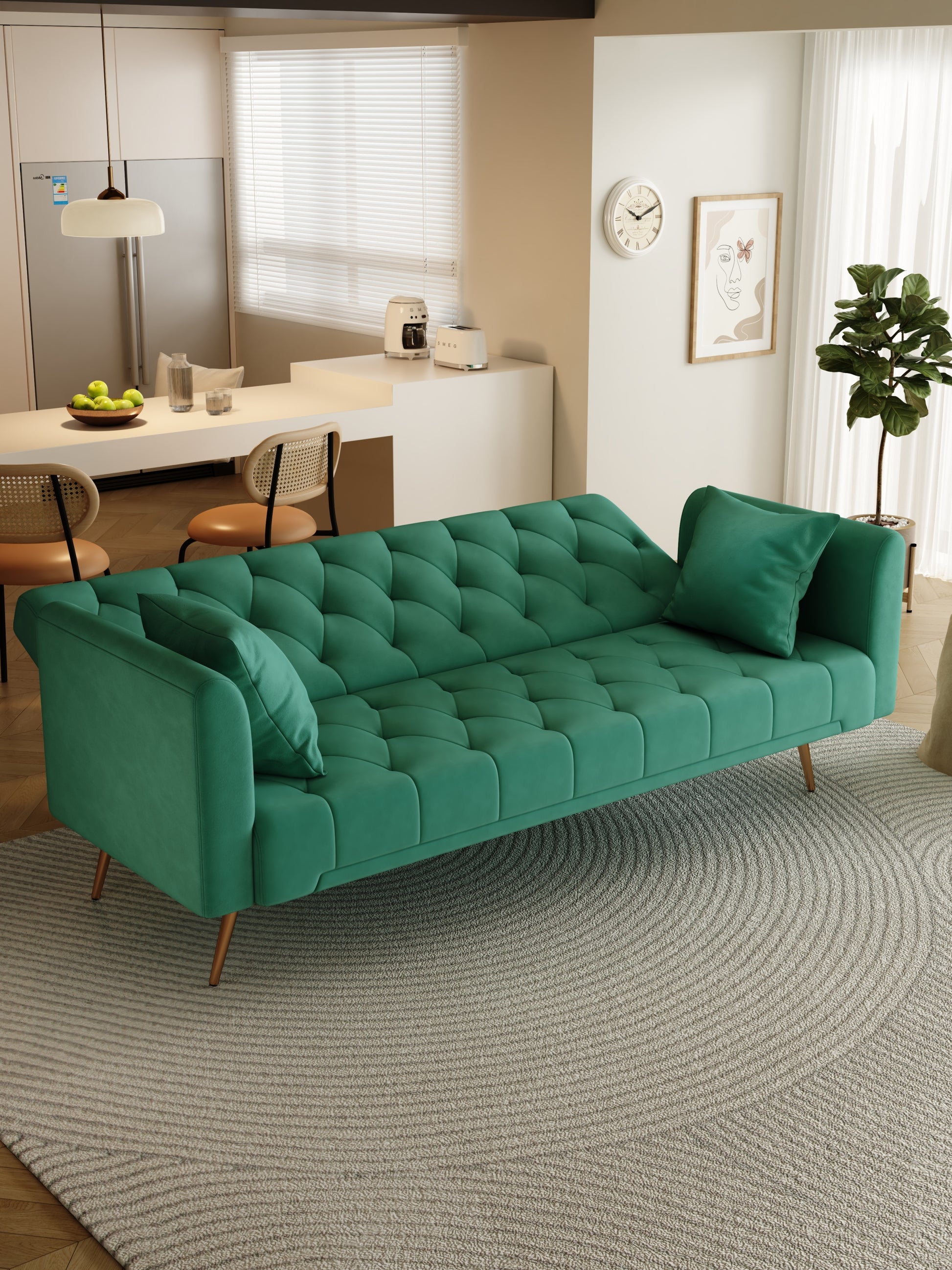71 Inch Convertibleseat Sofa, American Retro Green Velvet, Suitable For Small Living Room, Bedroom, Office Green Velvet 2 Seat