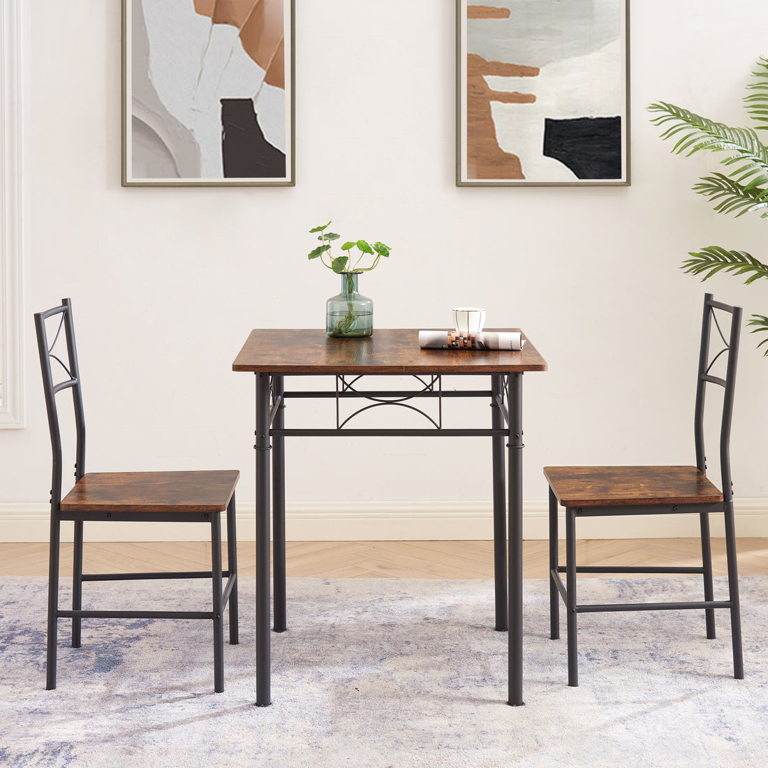 3 Piece Kitchen Dining Room Table Set Retro Brown Chair Antique Brown Brown Dining Room American Design,American Traditional,Antique Metal & Wood Metal & Wood