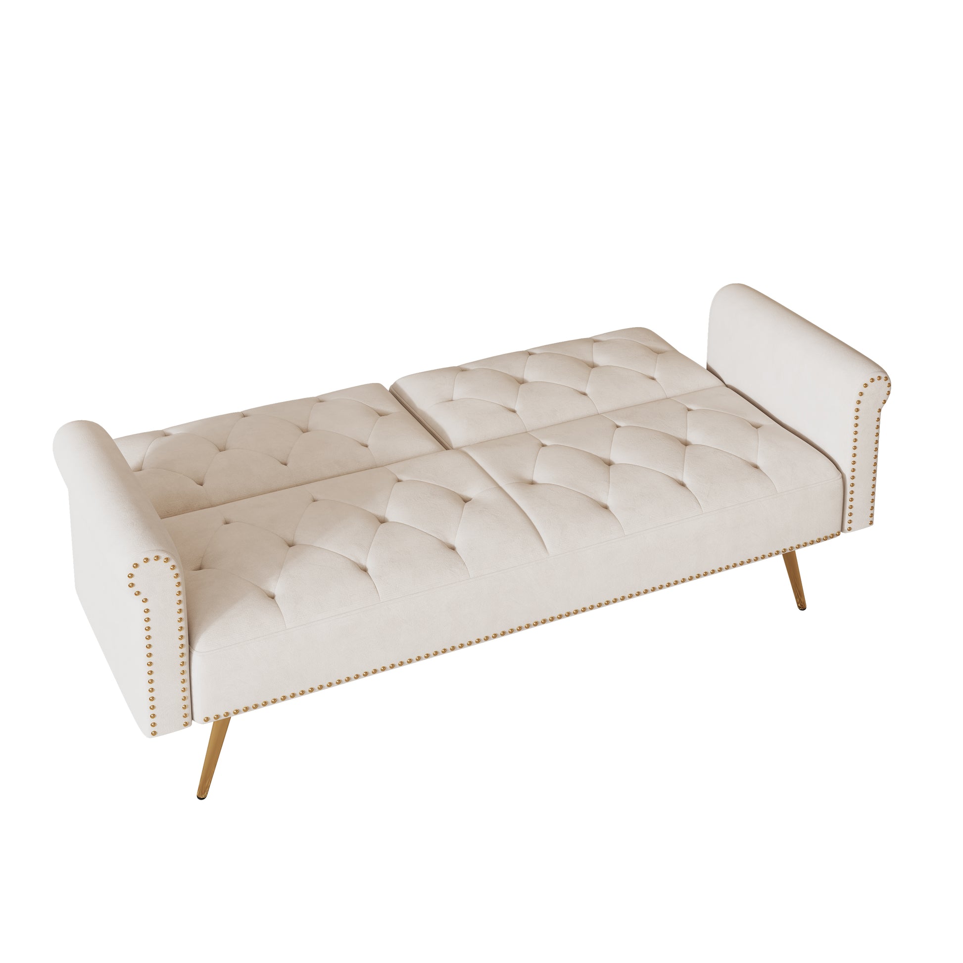 69.7 Inch Beige Velvet Nail Head Sofa Bed With Throw Pillow Beige Velvet 2 Seat