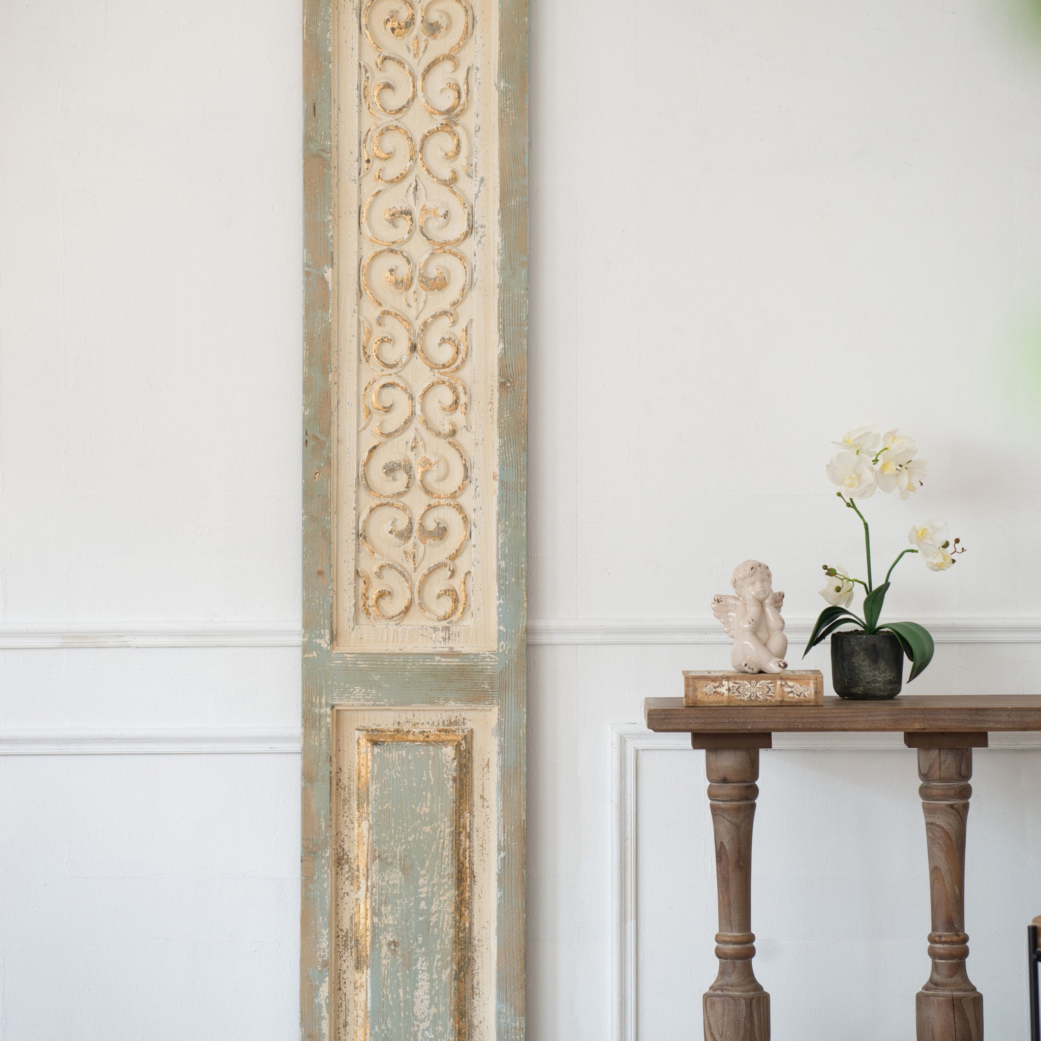 14" X 78.5" Large Wooden Rectangle Hanging Panel, Decorative Wall Sculpture, Carved Wall Art Beige Wood