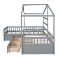 Twin Size House Platform Bed With Three Storage Drawers,Gray Box Spring Not Required Twin Gray Wood Bedroom Pine