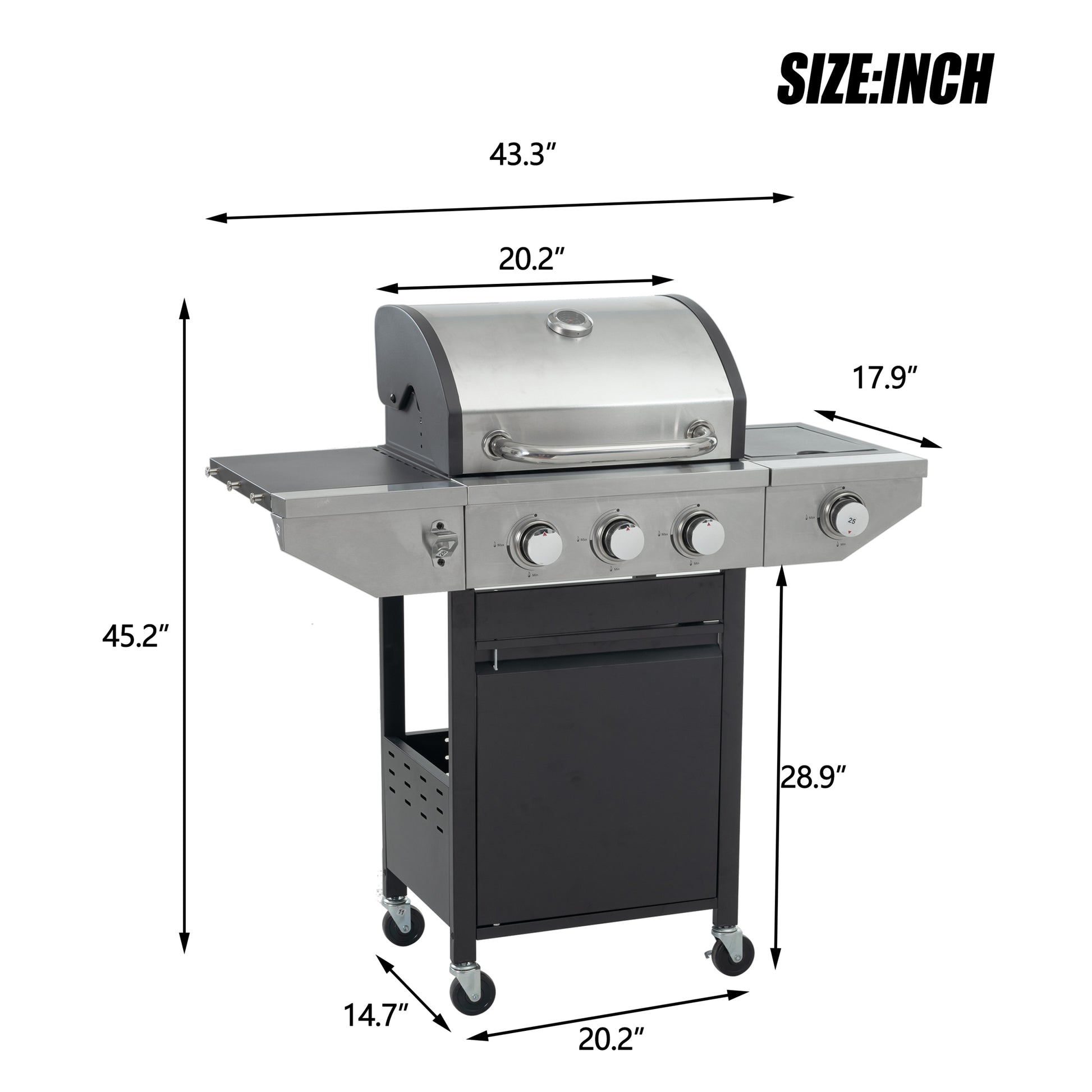 Propane Grill 3 Burner Barbecue Grill Stainless Steel Gas Grill With Side Burner, 37,000 Btu Outdoor Cooking, Patio, Garden Barbecue Grill, Black And Silver Silver Stainless Steel