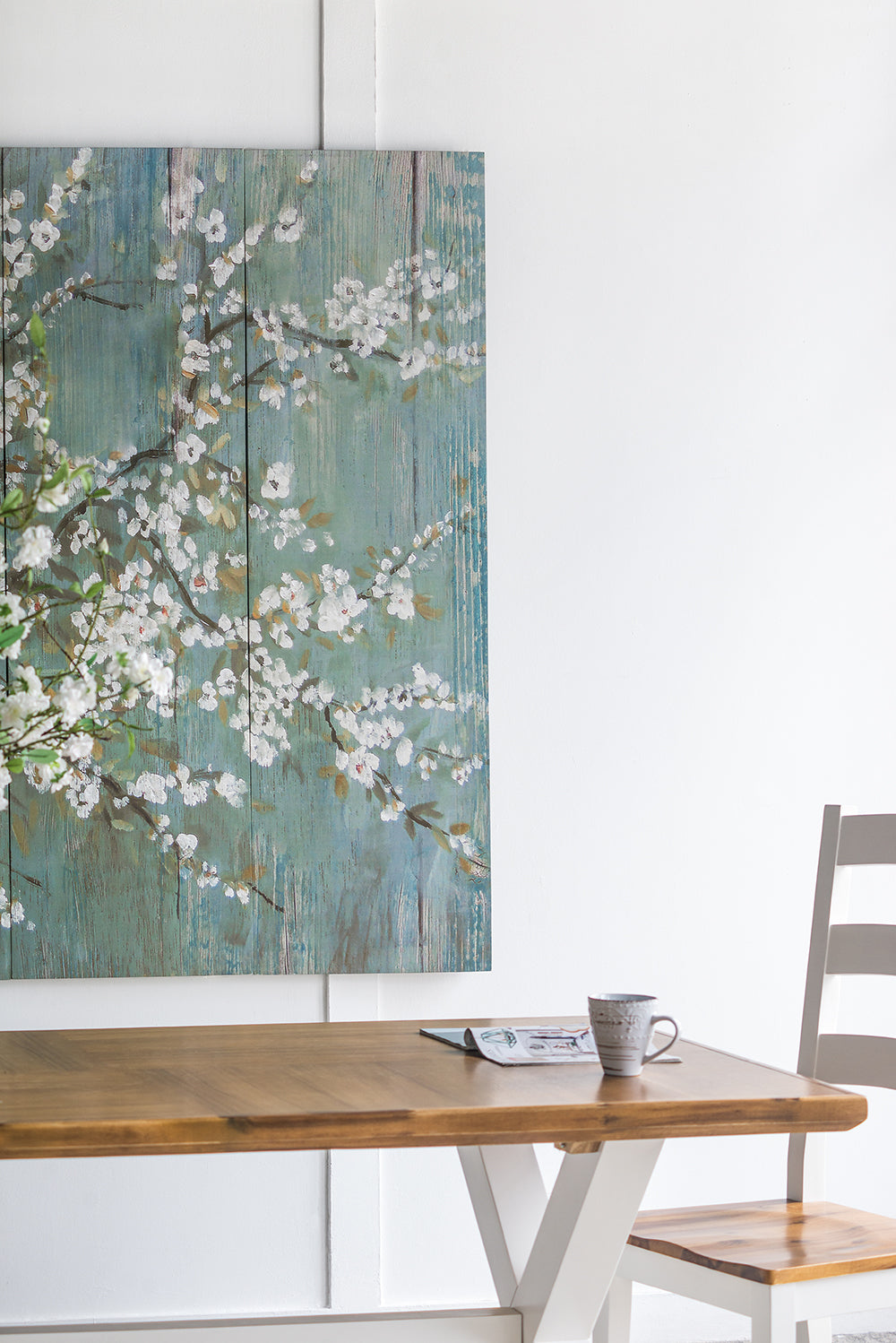 18.5" X 59" Saison White Cherry Blossom Canvas Print, Wall Decor For Living Room Bedrrom Entryway Office, Set Of 4 Multicolor Mdf