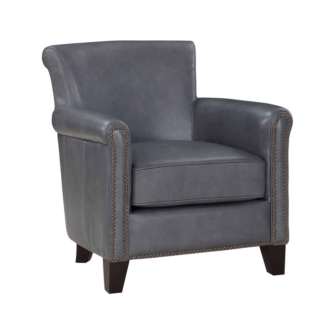 Classic Traditional Accent Chair 1Pc Solid Wood Frame Burnish Gray Top Grain Leather Trim Living Room Furniture Gray Primary Living Space Classic,Traditional,Transitional Solid Wood
