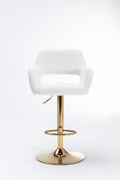 Hengming Bar Stool 2 Piece Set, Hollowed Out Braces Handrail, Height Adjustable, Suitable For Living Room, Study, Bar, Cafe White Faux Fur