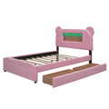 Full Size Upholstered Storage Platform Bed With Cartoon Ears Headboard, Led And Usb, Pink Box Spring Not Required Full Pink Wood Bedroom Bed Frame Upholstered