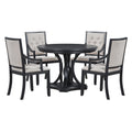 Retro 5 Piece Dining Set Extendable Round Table And 4 Chairs For Kitchen Dining Room Black Oak Black Mdf