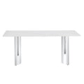 Modern Minimalist Dining Table. The White Imitation Marble Glass Desktop Is Equipped With Silver Metal Legs. Suitable For Restaurants And Living Rooms 71
