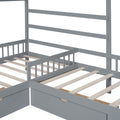 Twin Size House Platform Bed With Three Storage Drawers,Gray Box Spring Not Required Twin Gray Wood Bedroom Pine