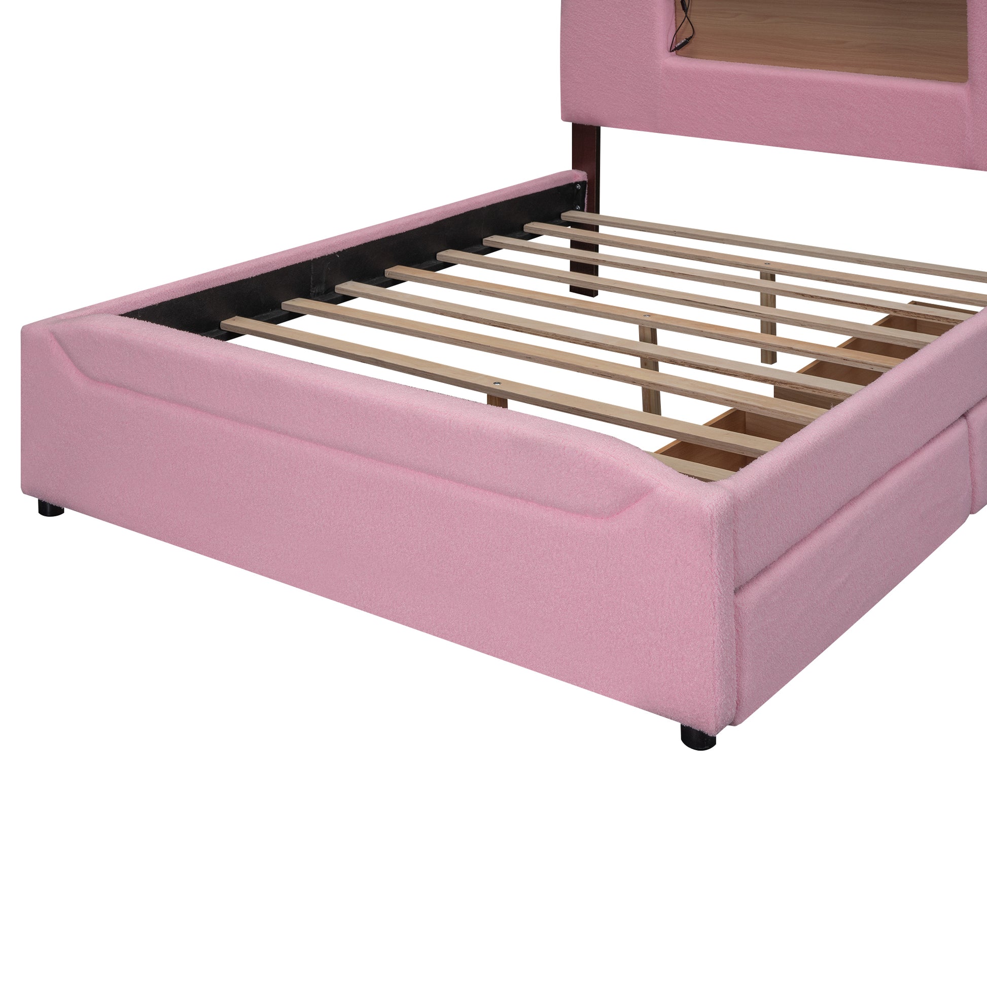 Full Size Upholstered Storage Platform Bed With Cartoon Ears Headboard, Led And Usb, Pink Box Spring Not Required Full Pink Wood Bedroom Bed Frame Upholstered